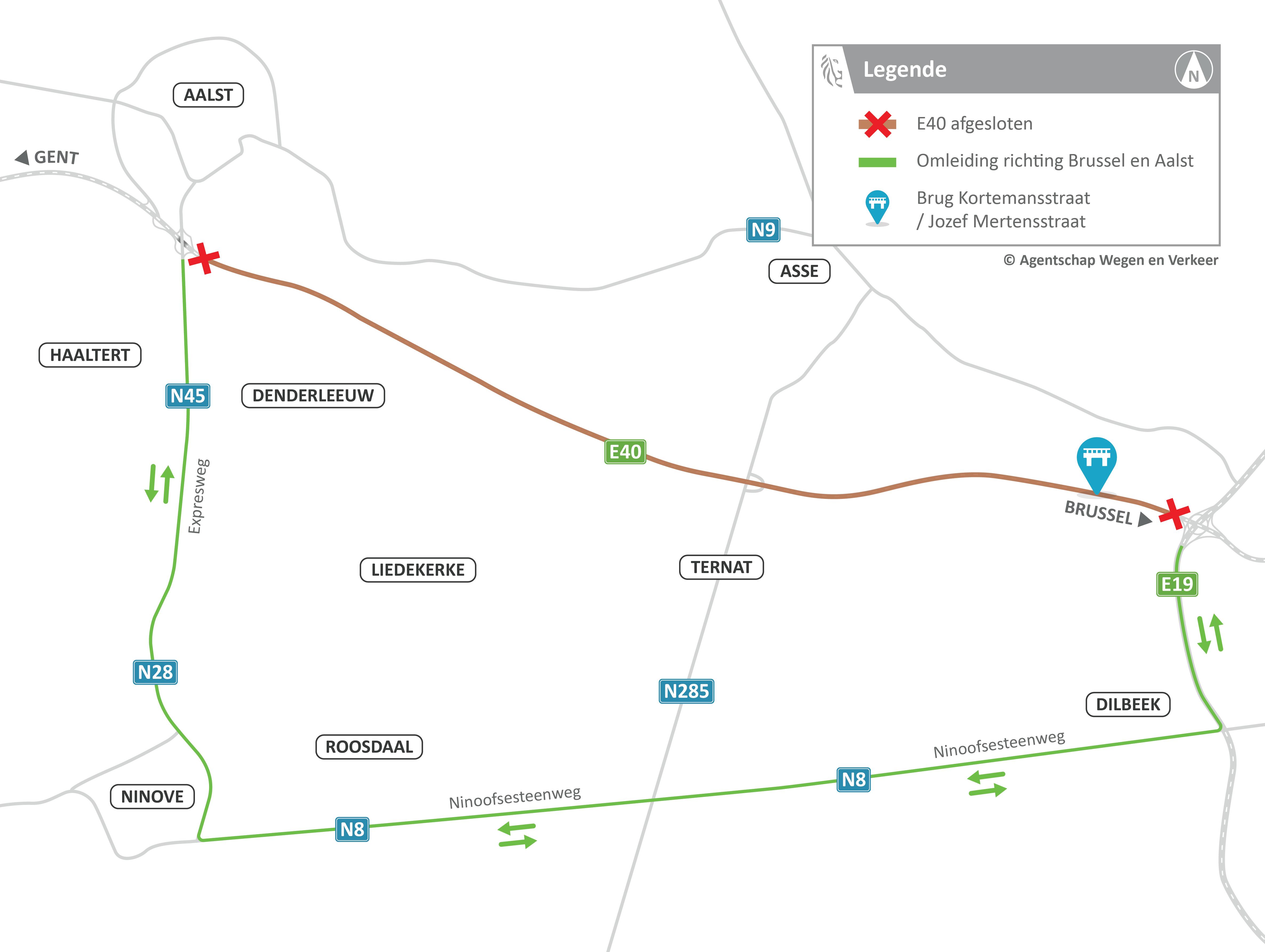 Omleiding tijdens nachtelijke afsluiting E40 