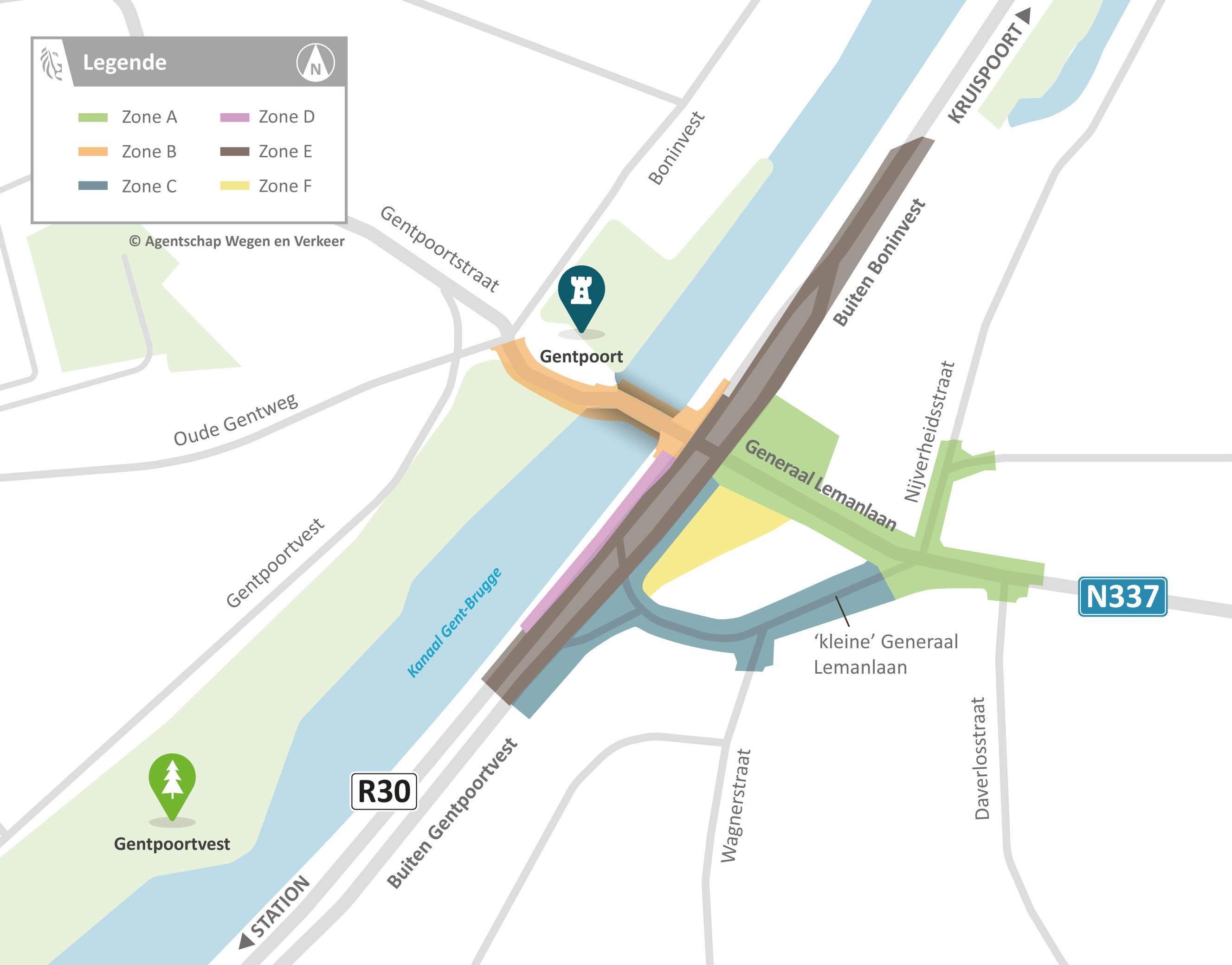 Herinrichting van Gentpoort (R30 x N337) - werken in verschillende zones