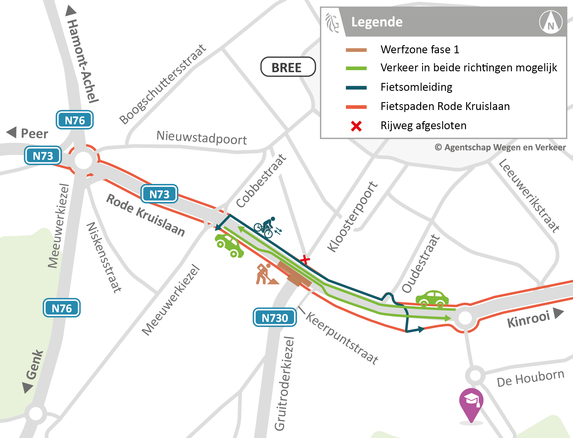 N73 Rode Kruislaan verkeerssituatie - fase 1