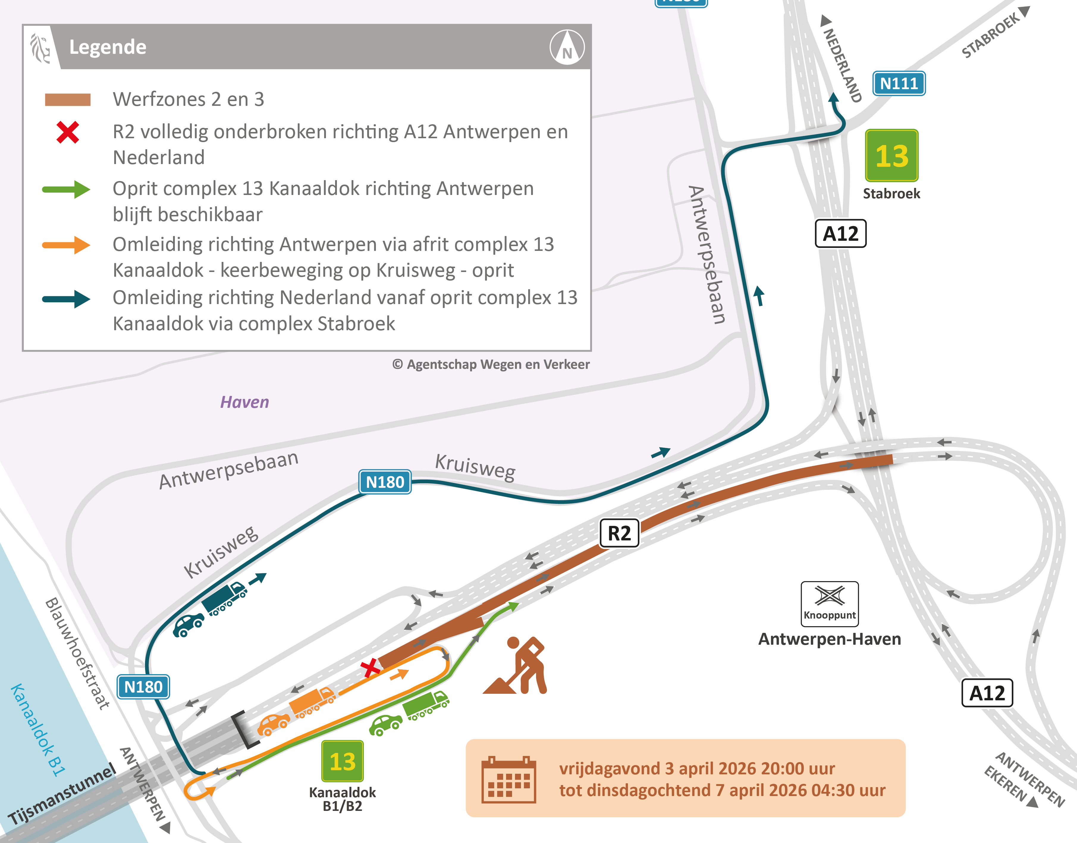 Vernieuwing wegdek R2 tussen Tijsmanstunnel en A12: omleidingsplan