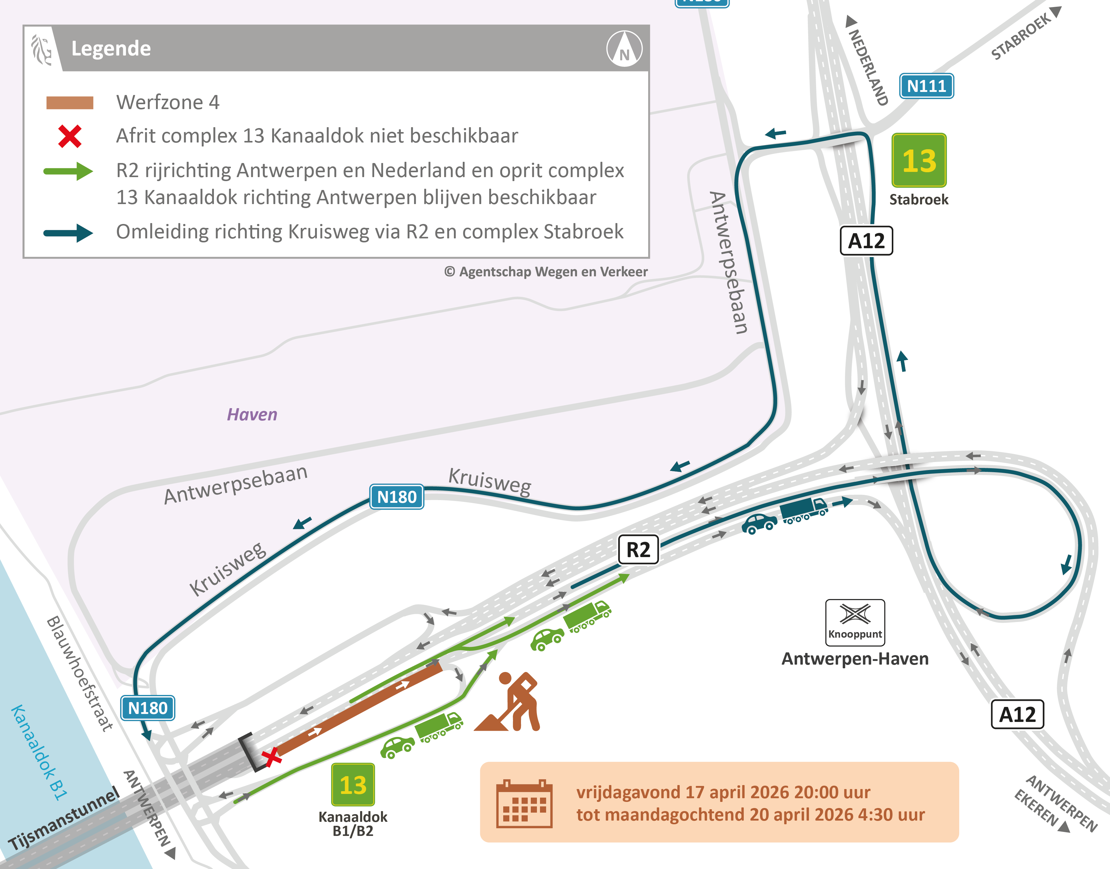 Vernieuwing wegdek R2 tussen Tijsmanstunnel en A12: omleidingsplan