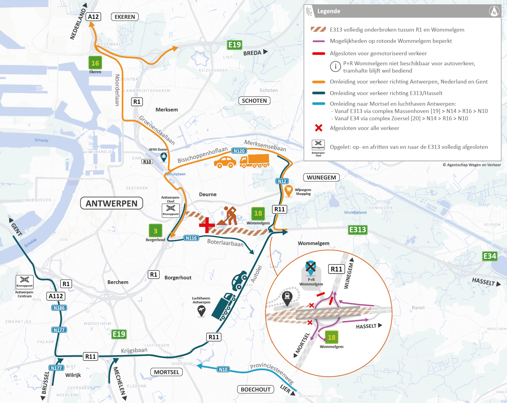 Bruggen E313 Deurne: omleidingen op korte afstand