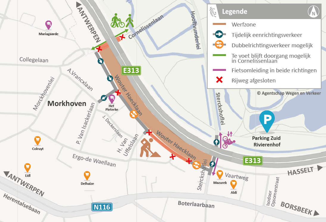 Bruggen E313 - verkeerssituatie lokaal - fase 1