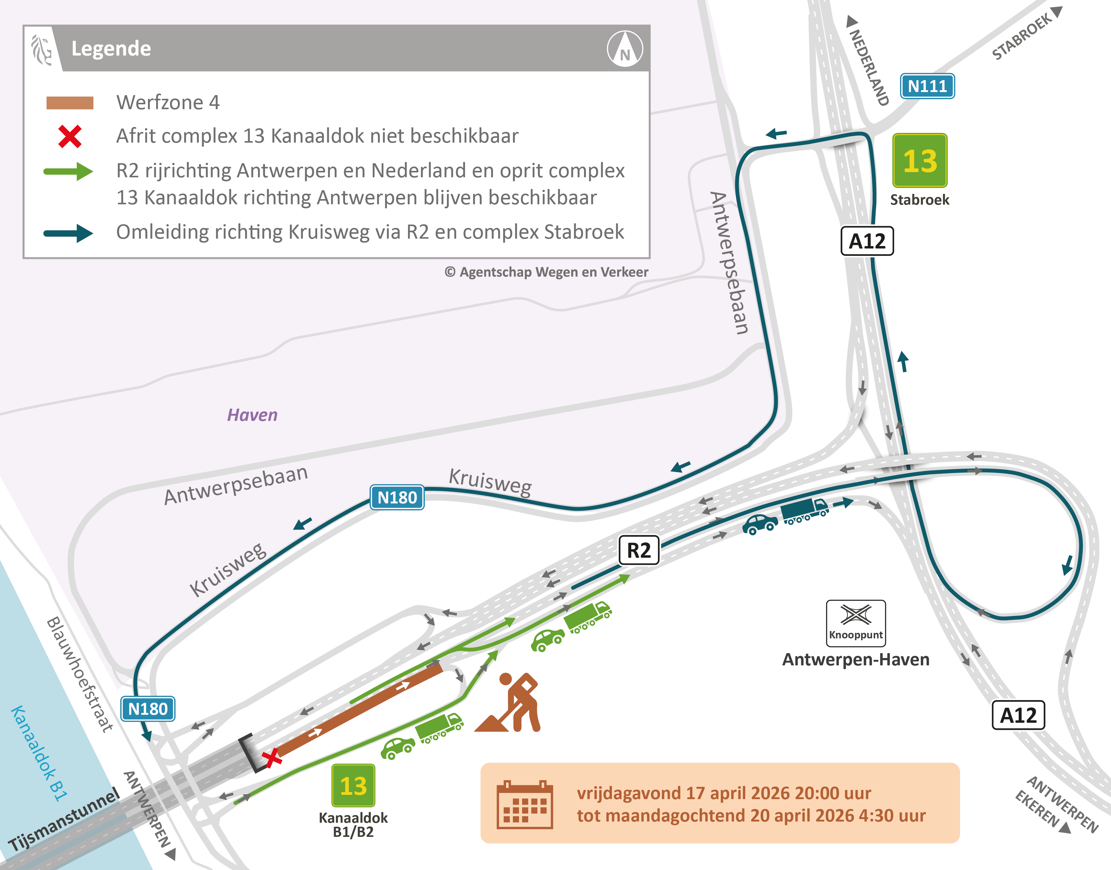 Vernieuwing wegdek R2 tussen Tijsmanstunnel en A12: omleidingsplan