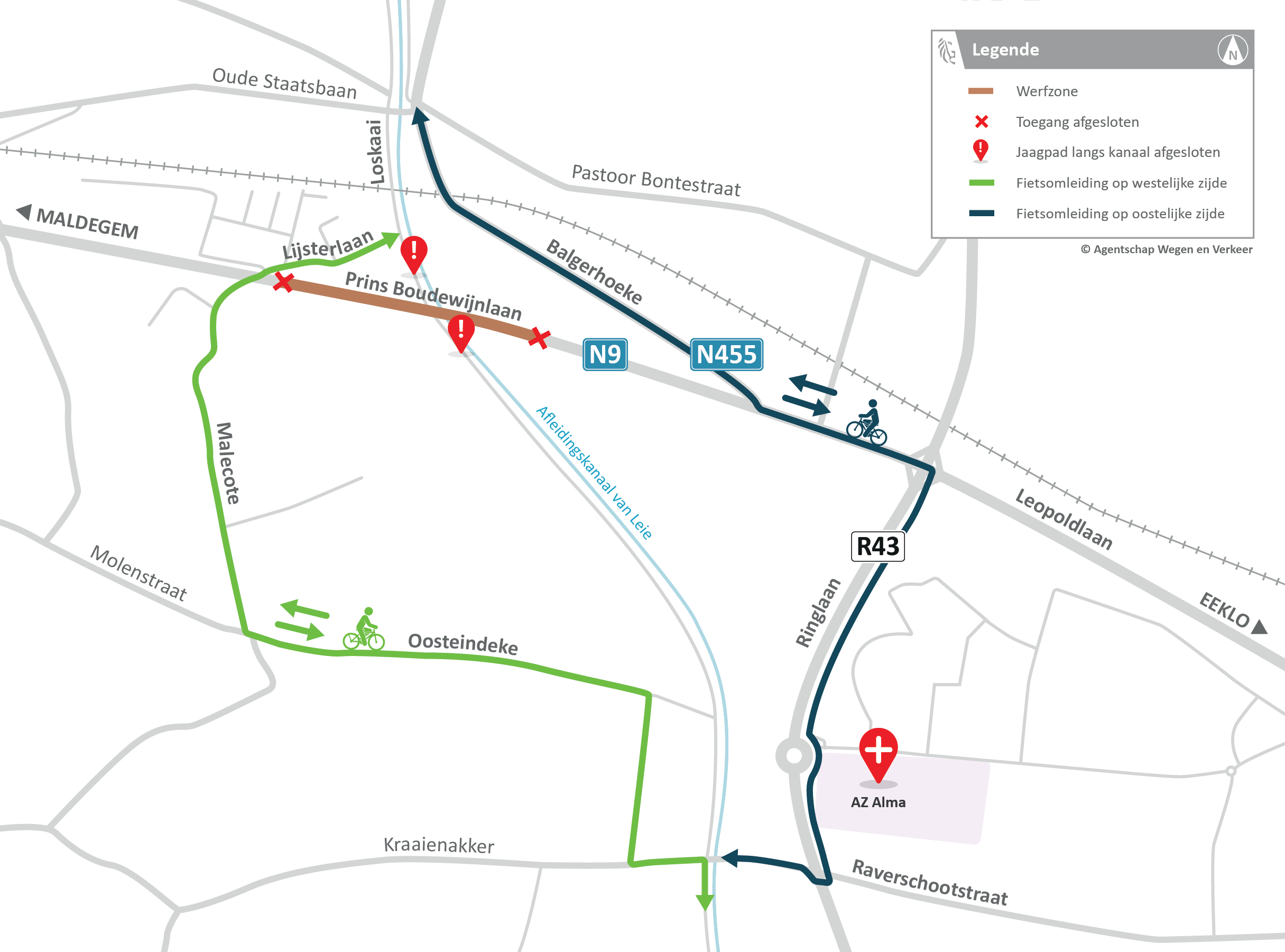 Omleidingskaart fietsers N9