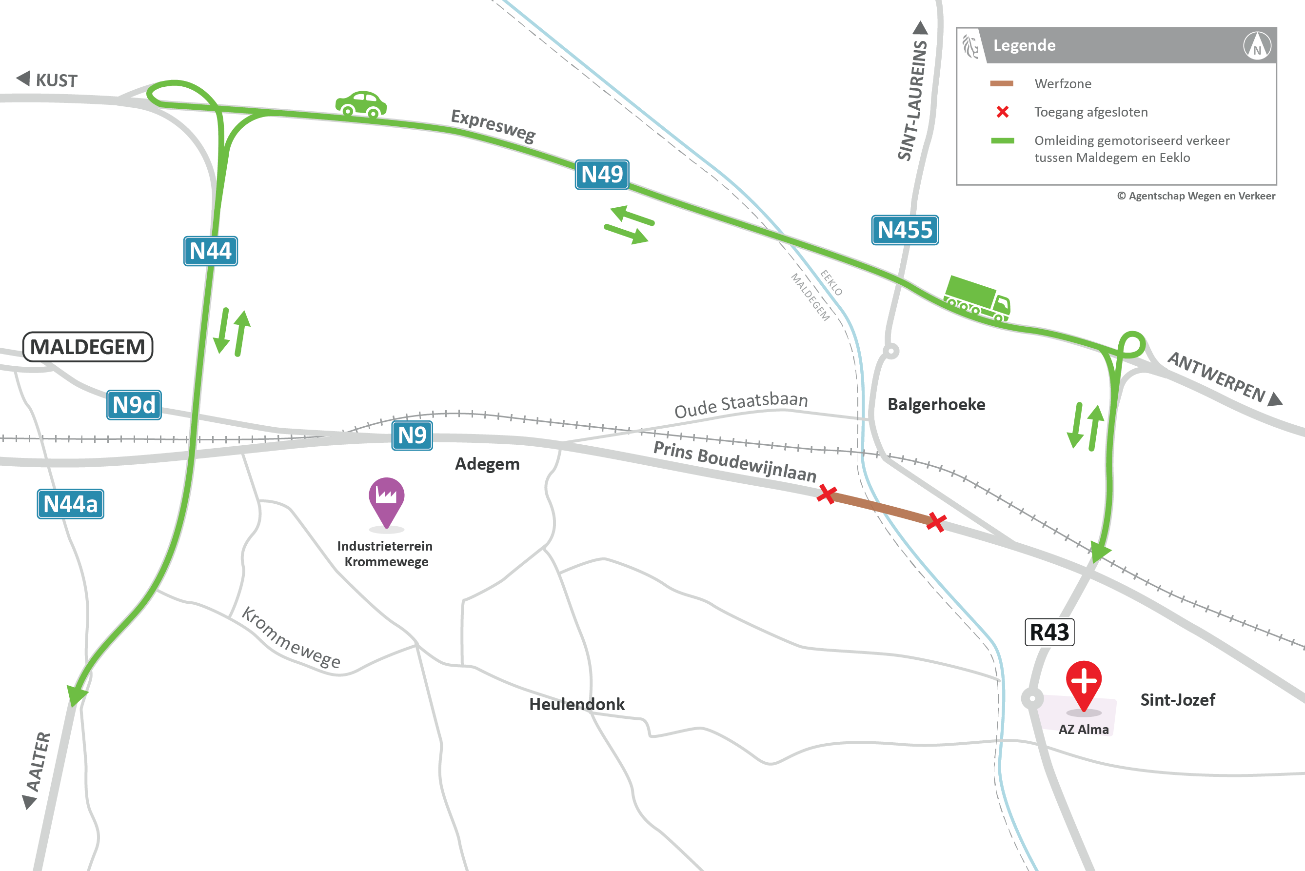 omleidingskaart N9 gemotoriseerd verkeer