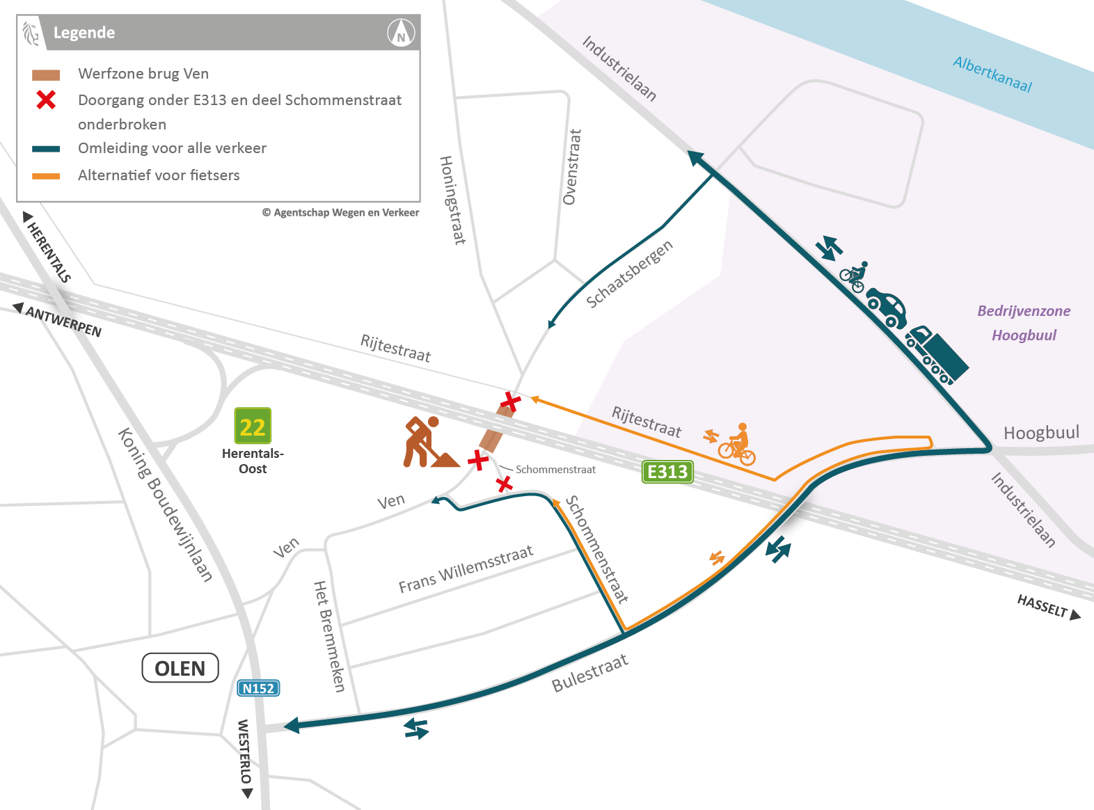 E313 Brug Ven Olen - omleiding