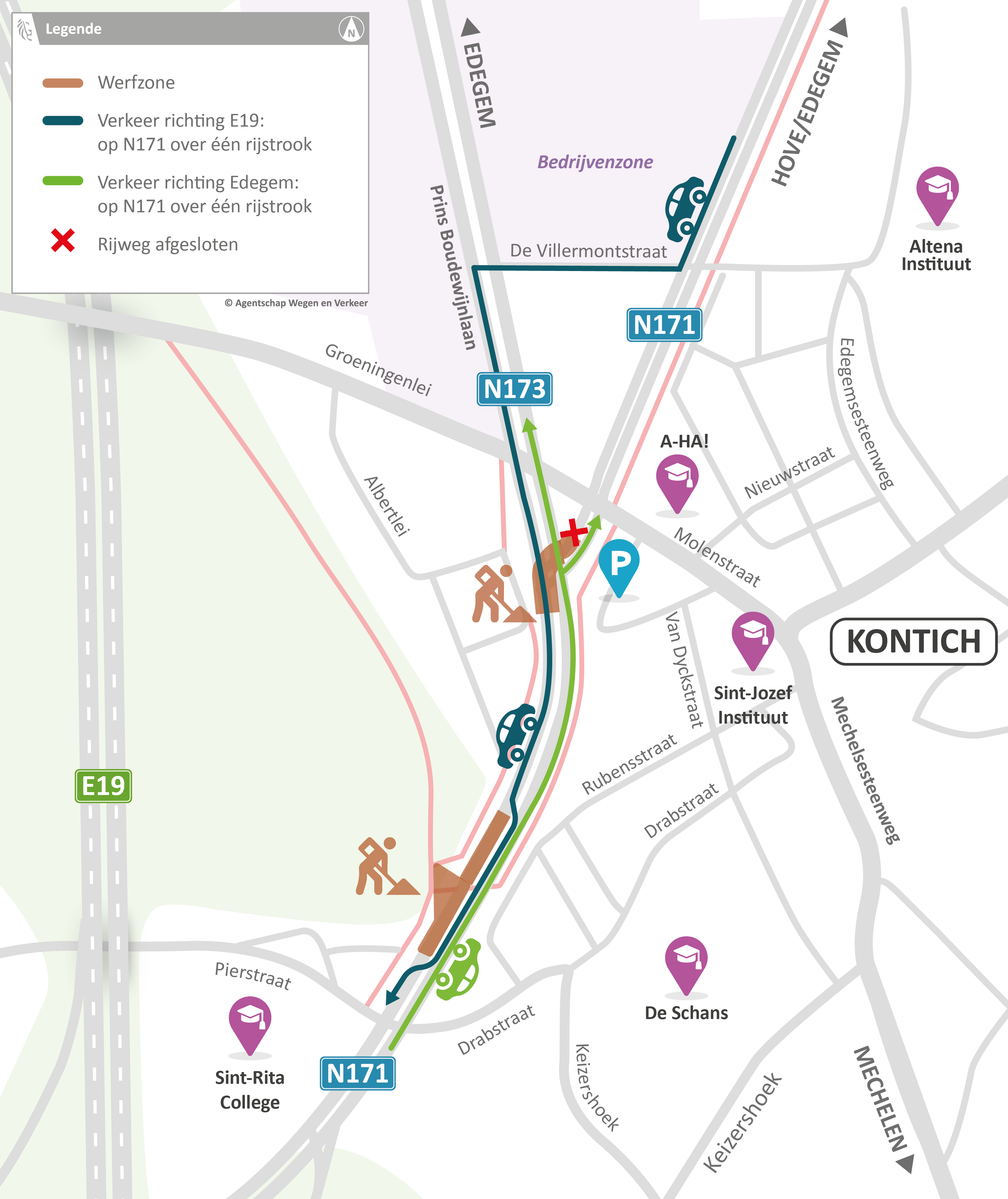Fietstunnel Sint-Rita Kontich (N171) - Omleidingsplan kruispunt N171 x N173