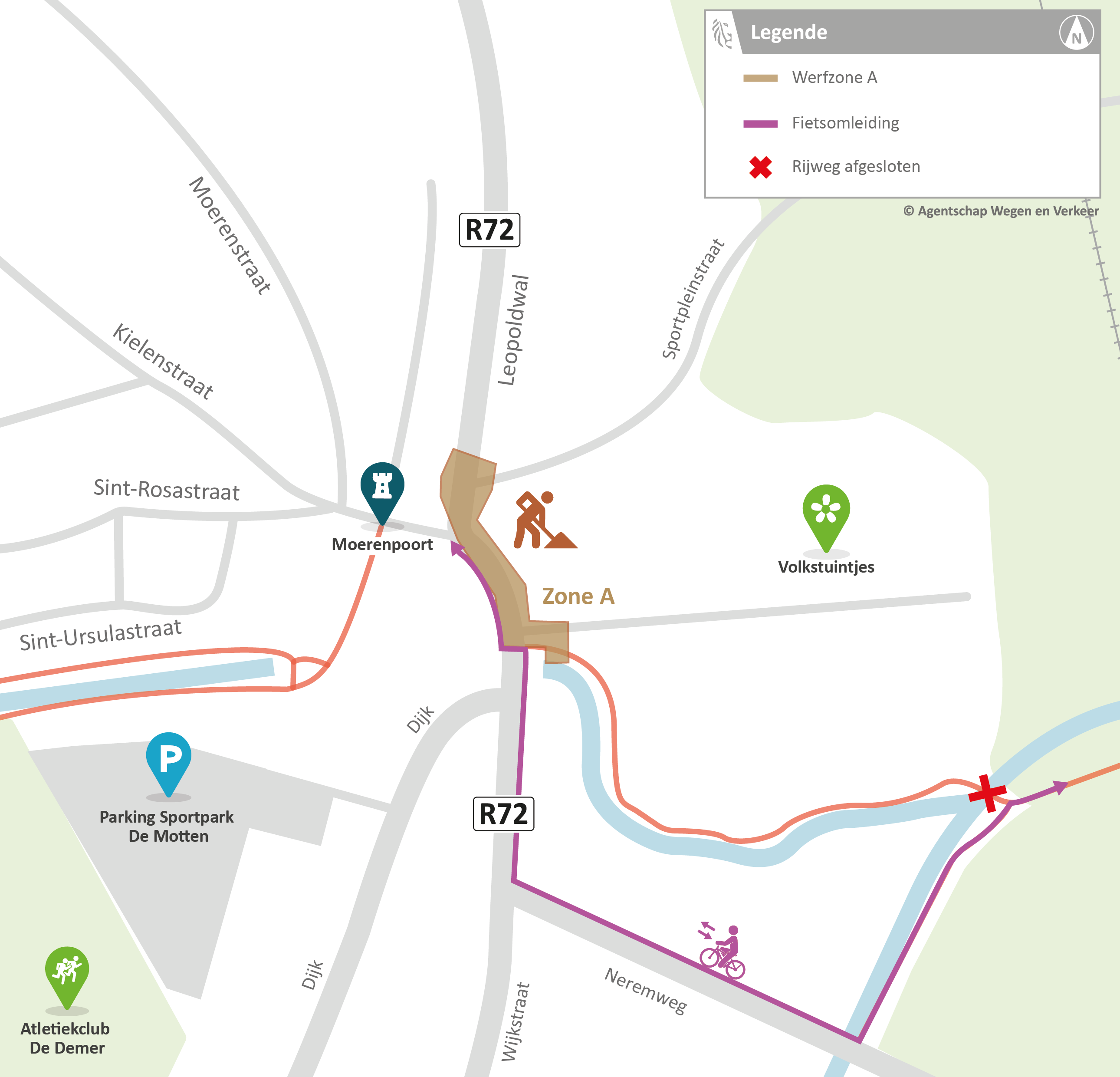 Fietsomleiding tijdens werken Leopoldwal