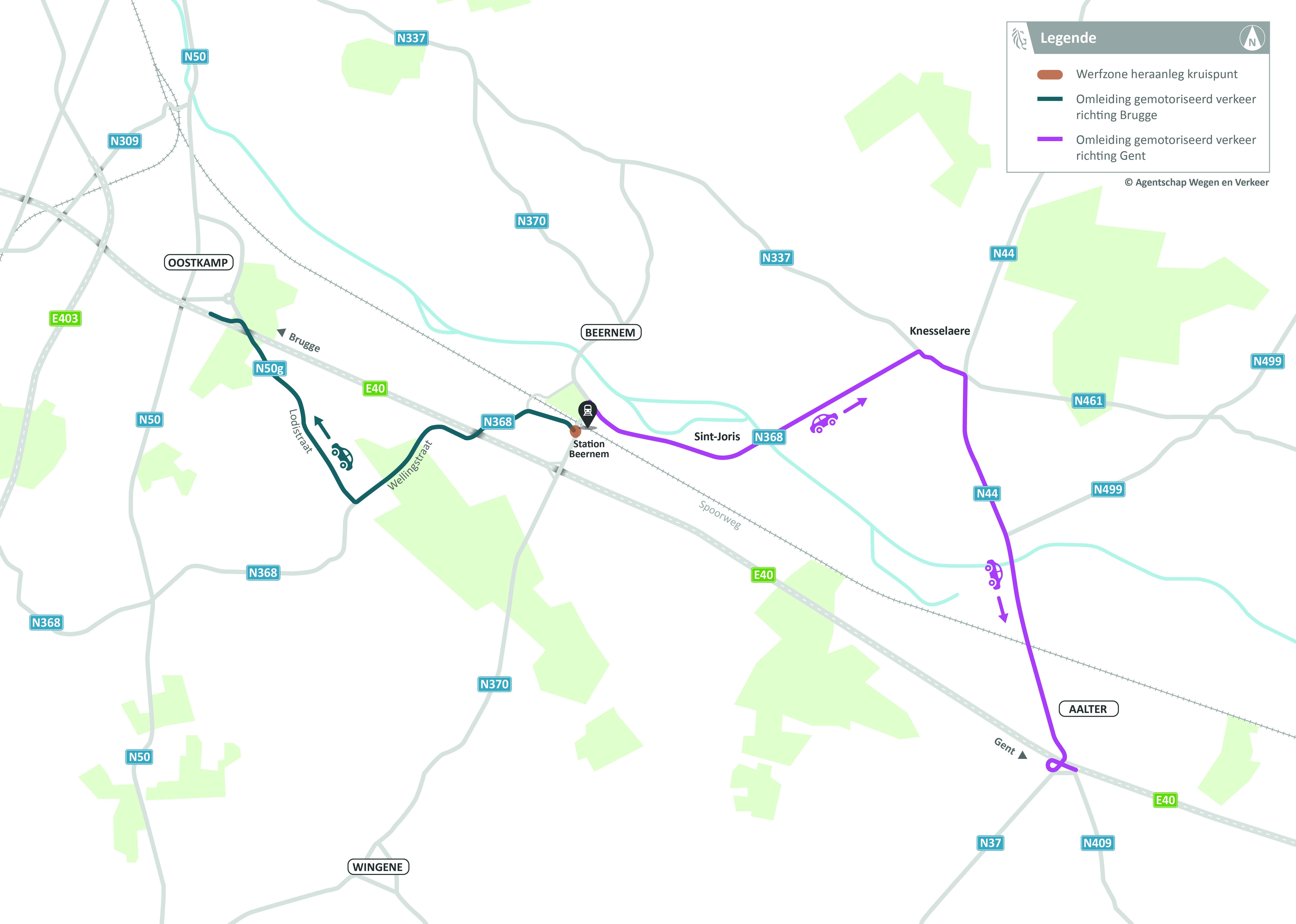 Omleidingen tussen E40 en Beernem tijdens fases 2 tot 4.