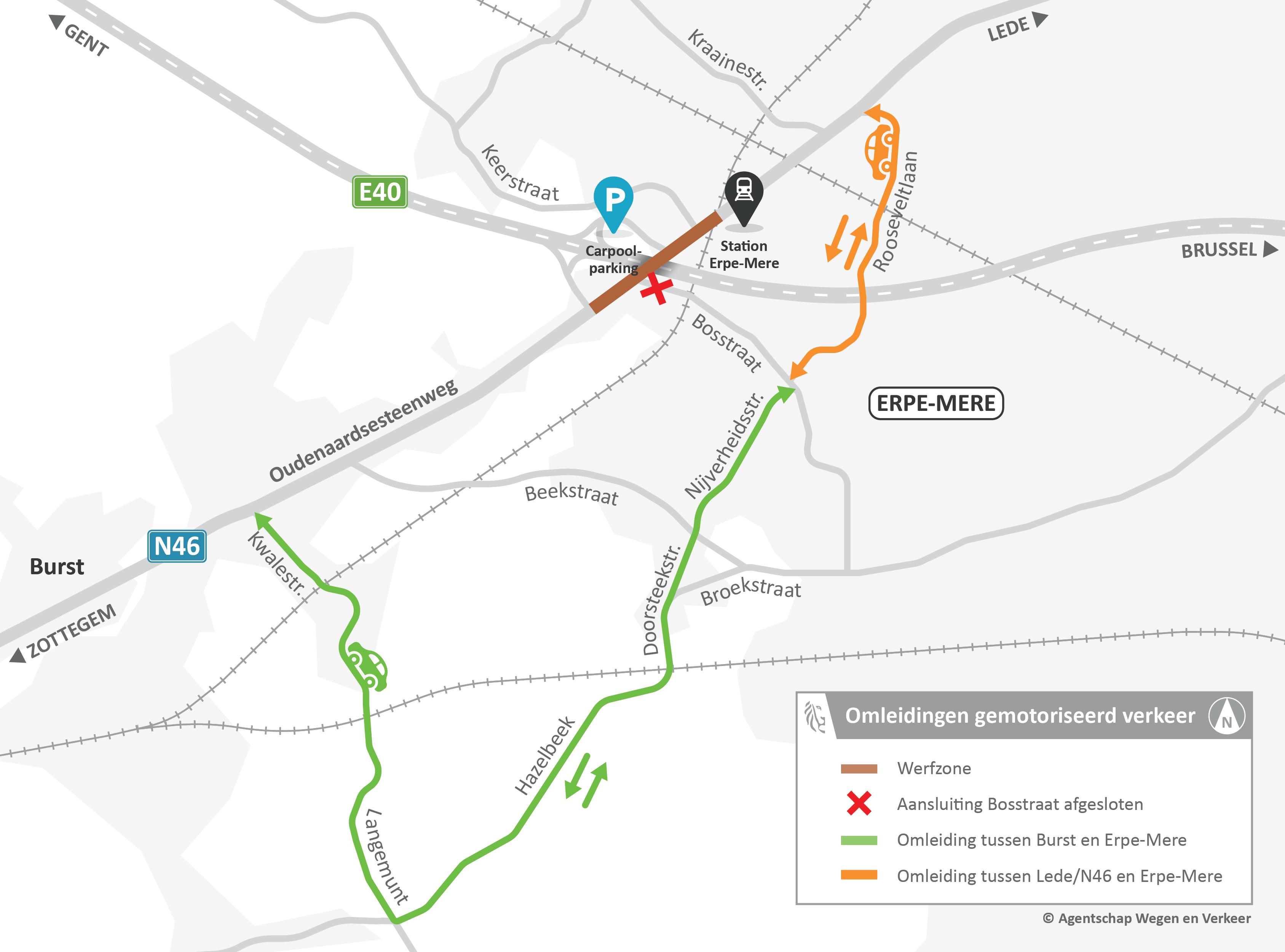 omleiding gemotoriseerd verkeer N46 Erpe-Mere