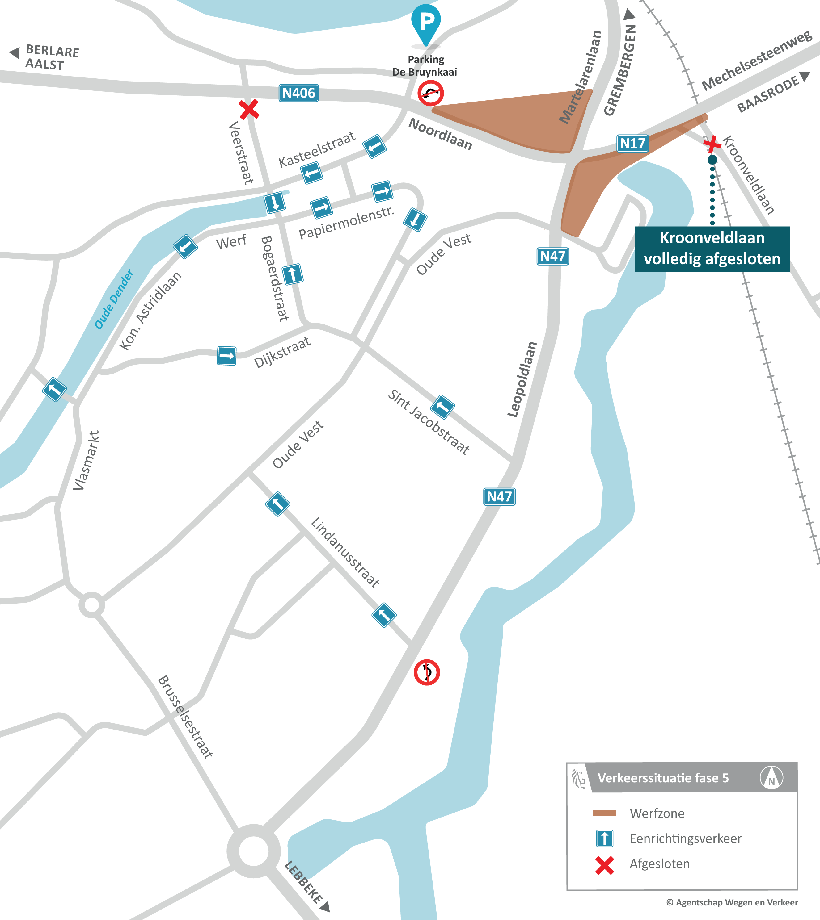 Verkeerssituatie fase 5 in kaart. 