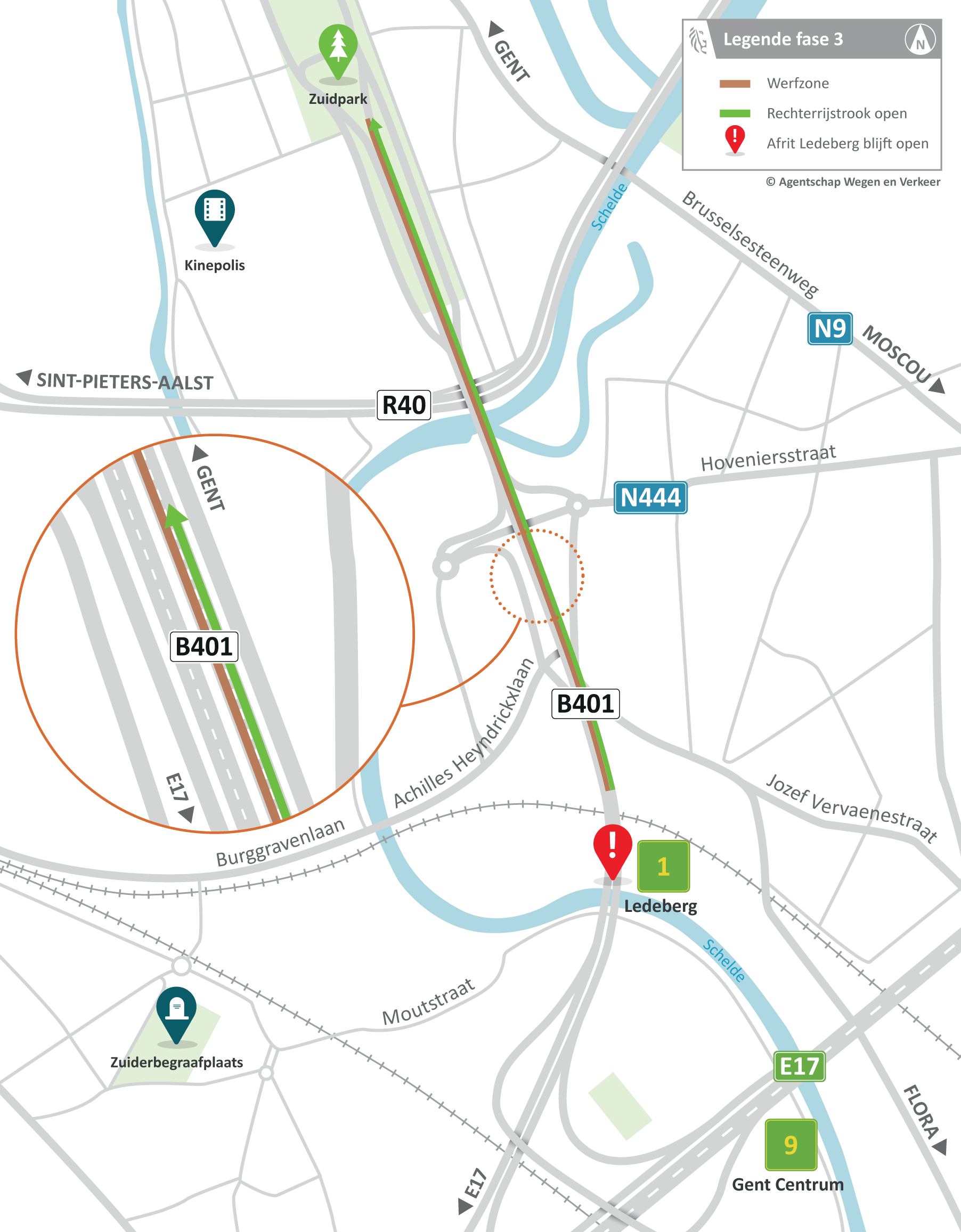 B401 Gent - verkeerssituatie fase 3 (15 juni - begin juli)