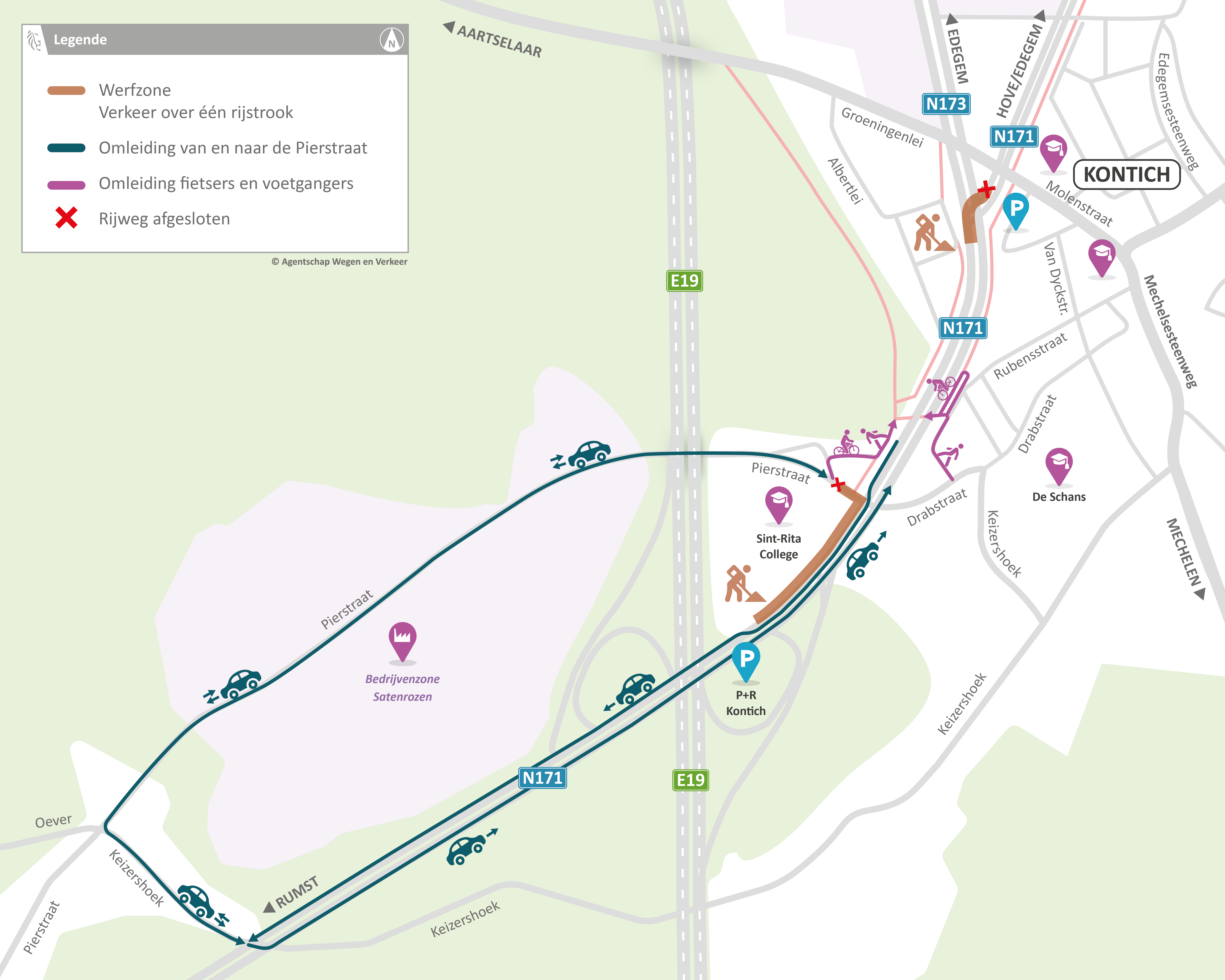 Fietstunnel Sint-Rita Kontich (N171) - Omleidingsplan vanaf 26 mei