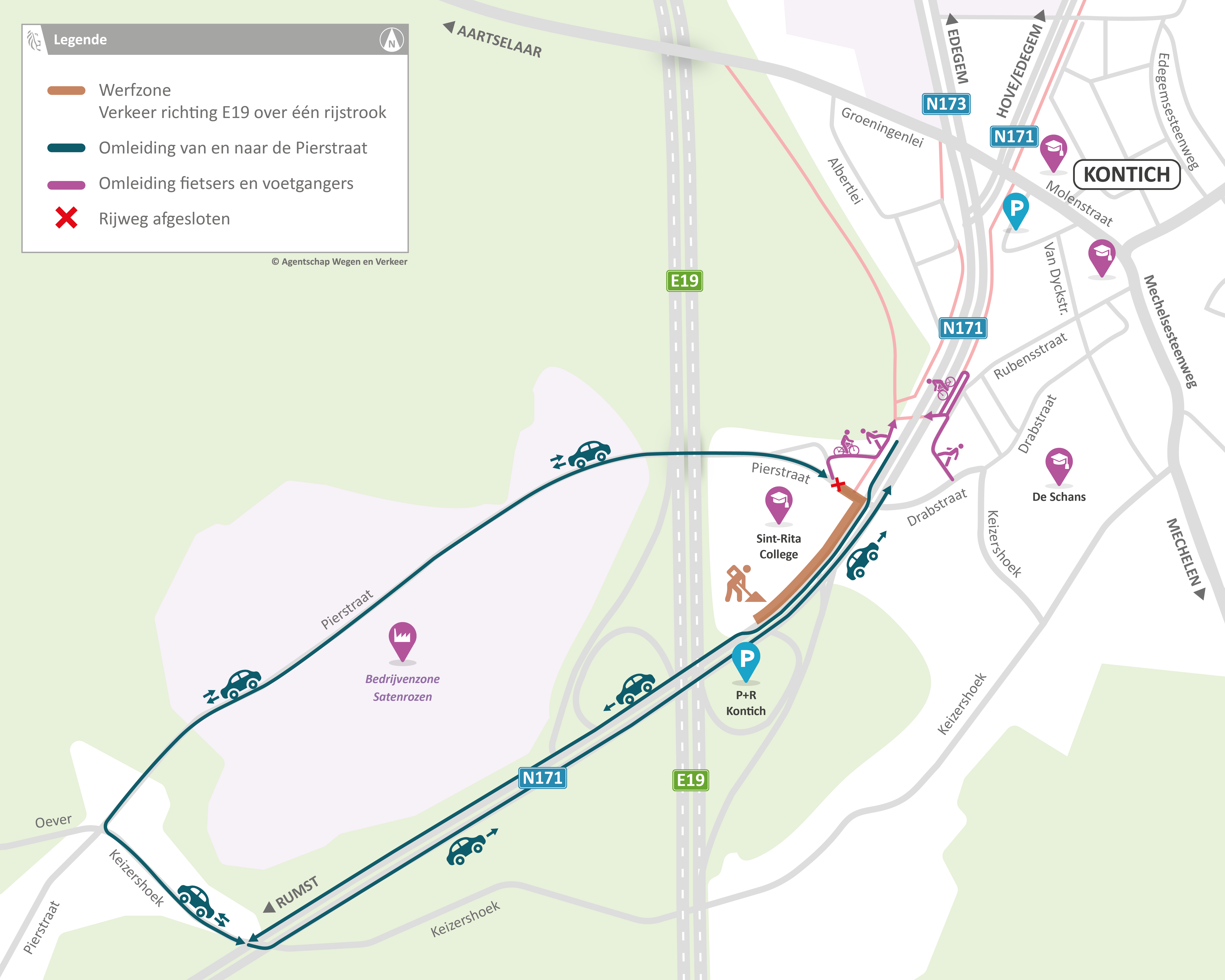 Fietstunnel Sint-Rita Kontich (N171 ) - Omleidingsplan vanaf 30 mei
