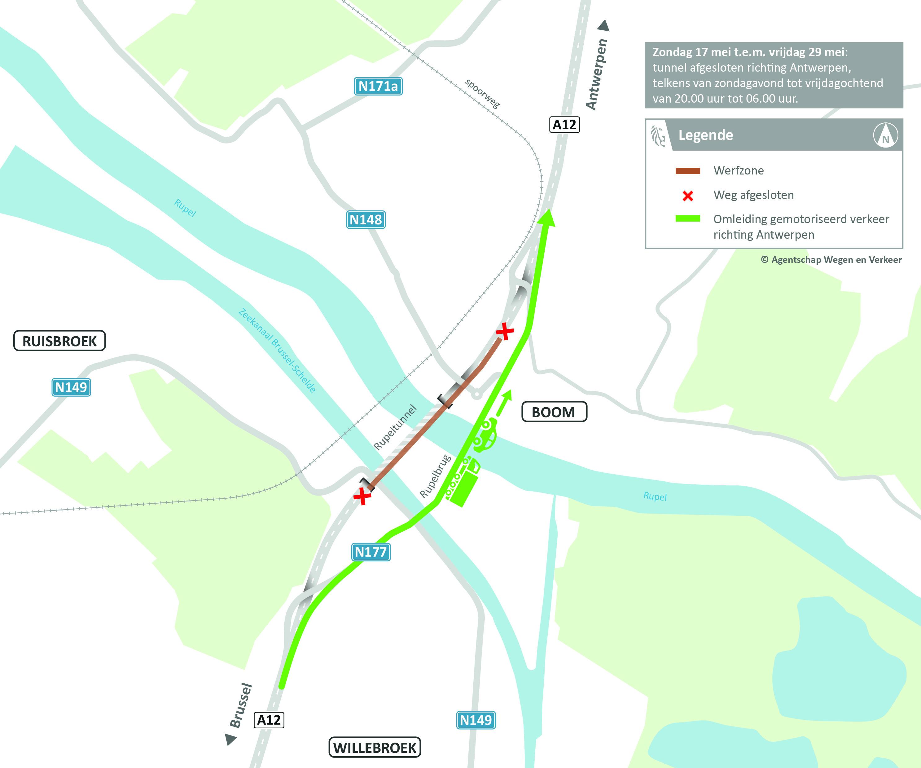 Rupeltunnel omleidingsplan werken aan richting ANT