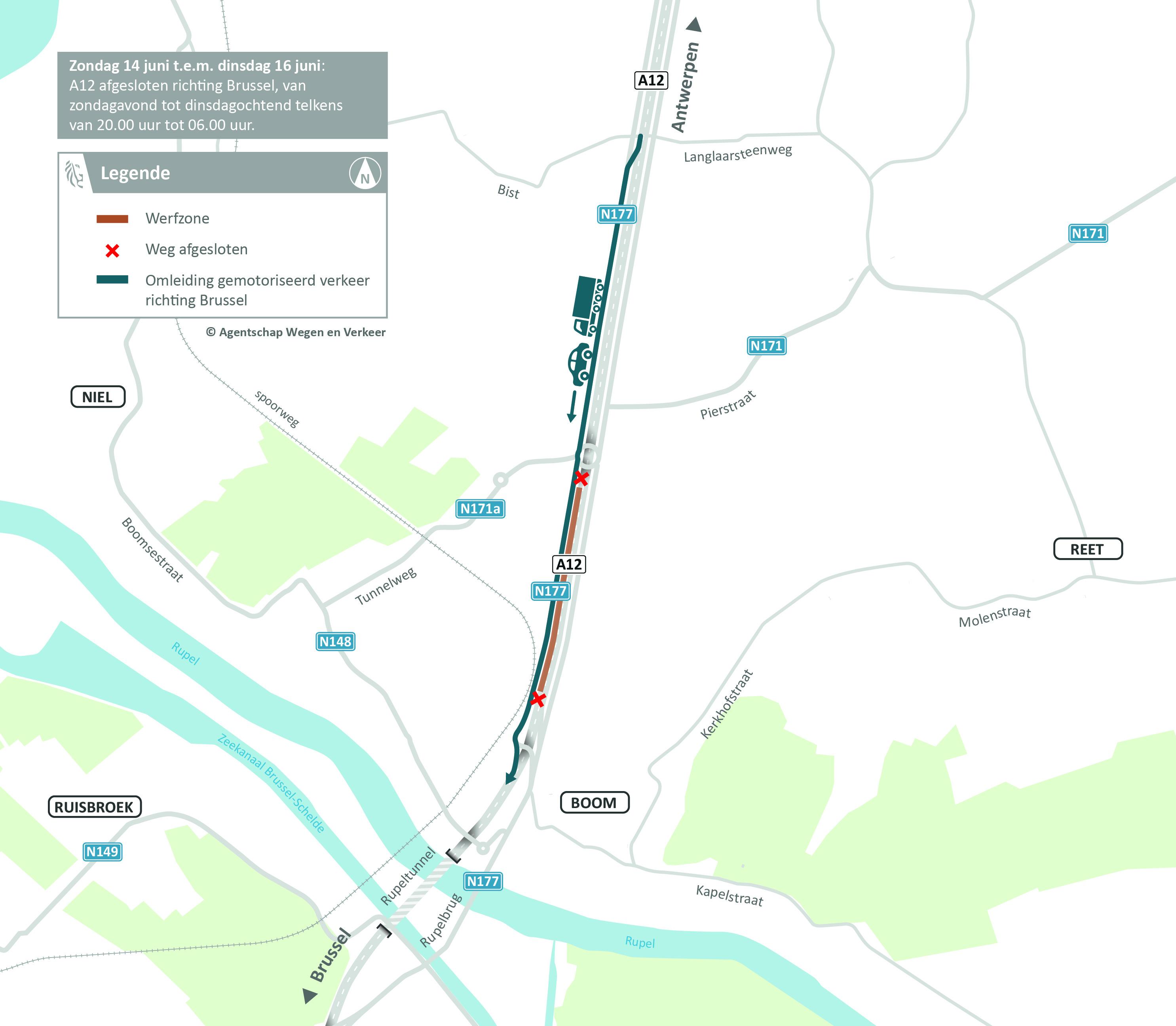 Rupeltunnel omleidingsplan werken buiten tunnel