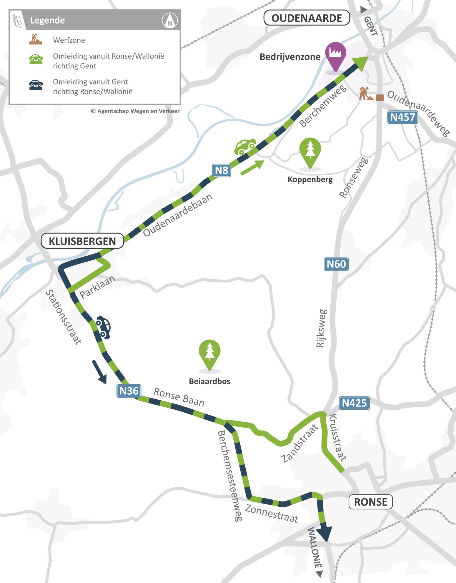 Omleidingskaart voor gemotoriseerd verkeer.