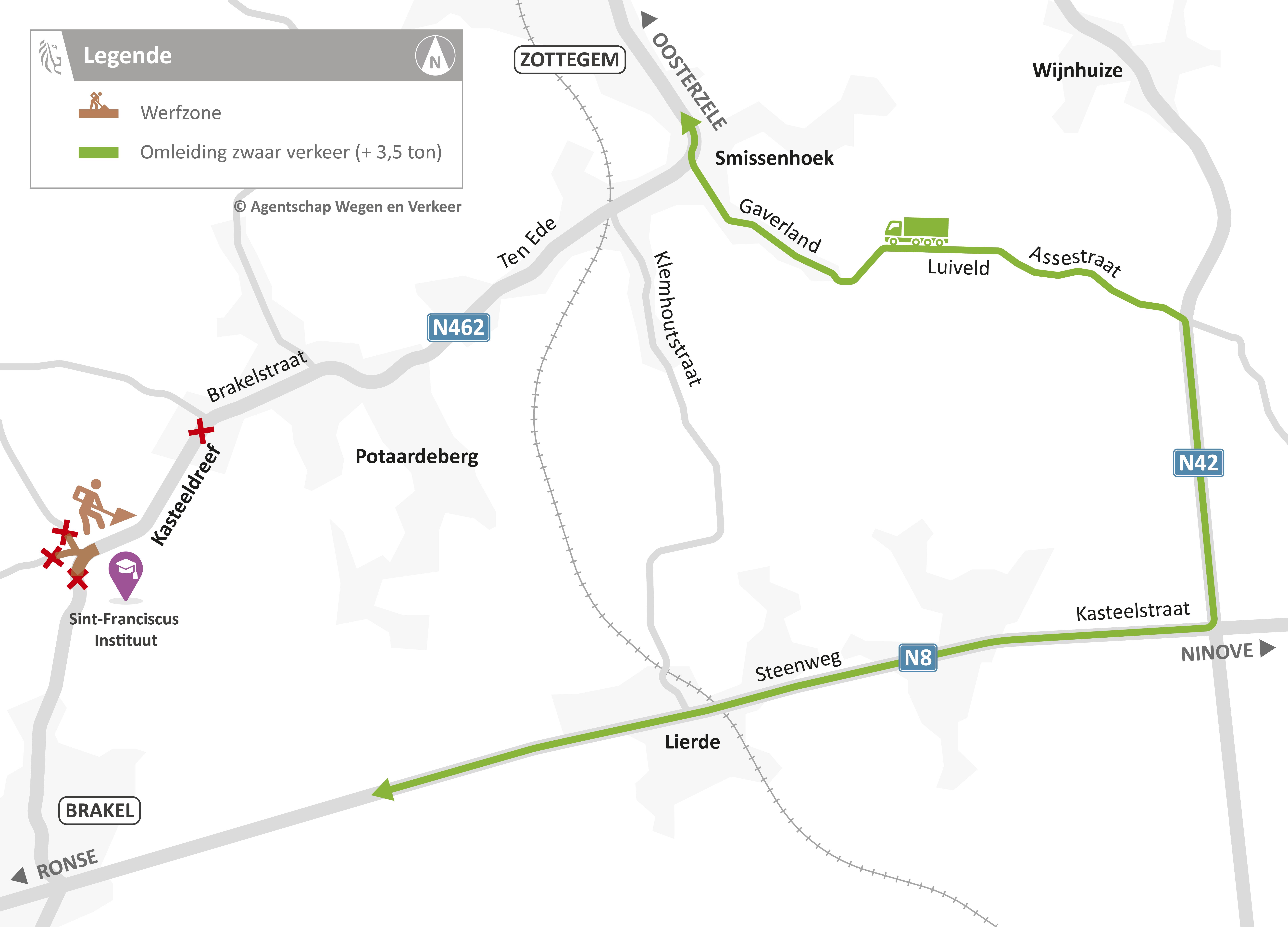 Kasteelbreef Brakel omleidingskaart zwaar verkeer