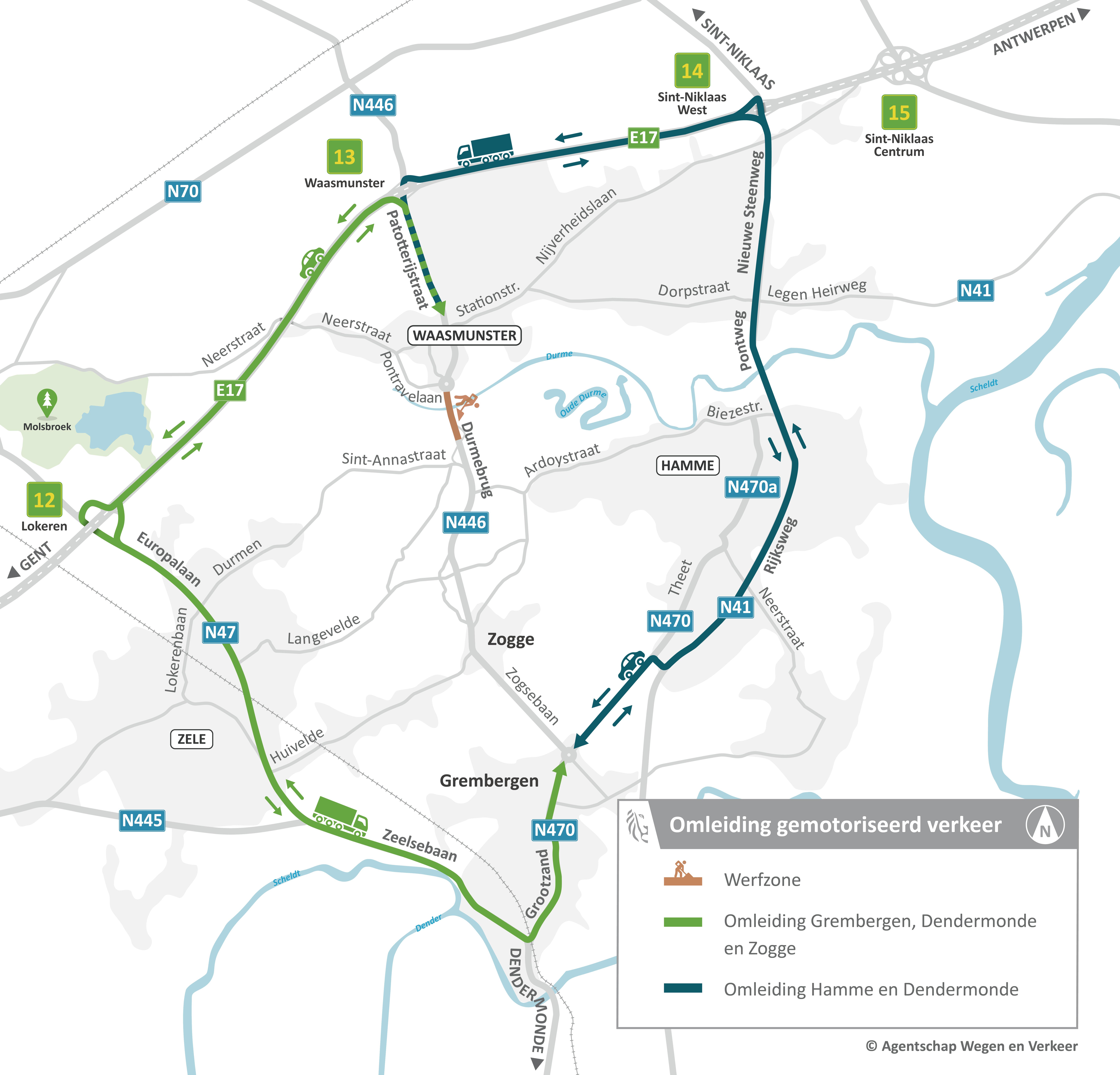 Omleidingskaart voor gemotoriseerd verkeer.