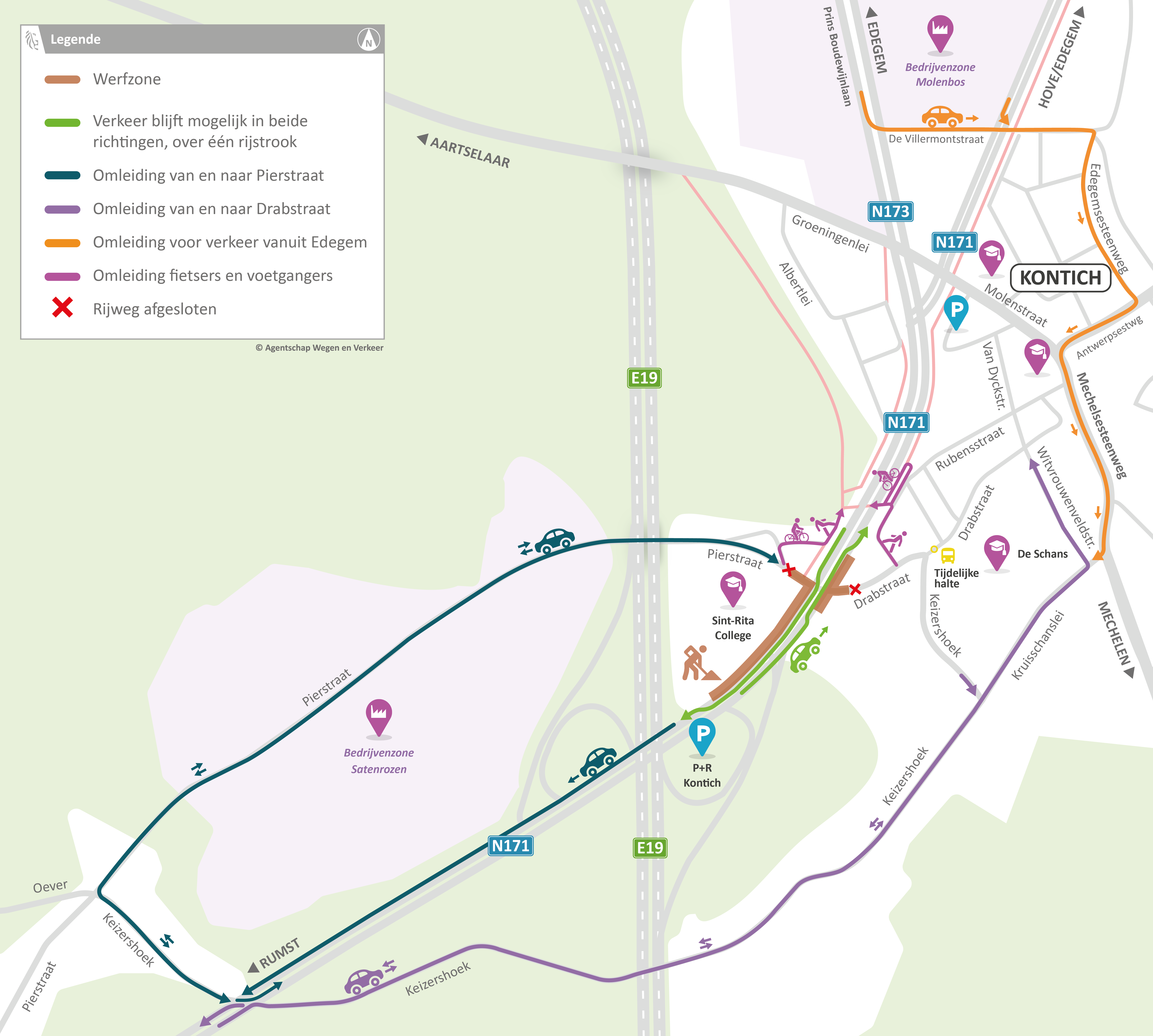 Fietstunnel Sint-Rita Kontich (N171) - Omleidingsplan vanaf 26 juni