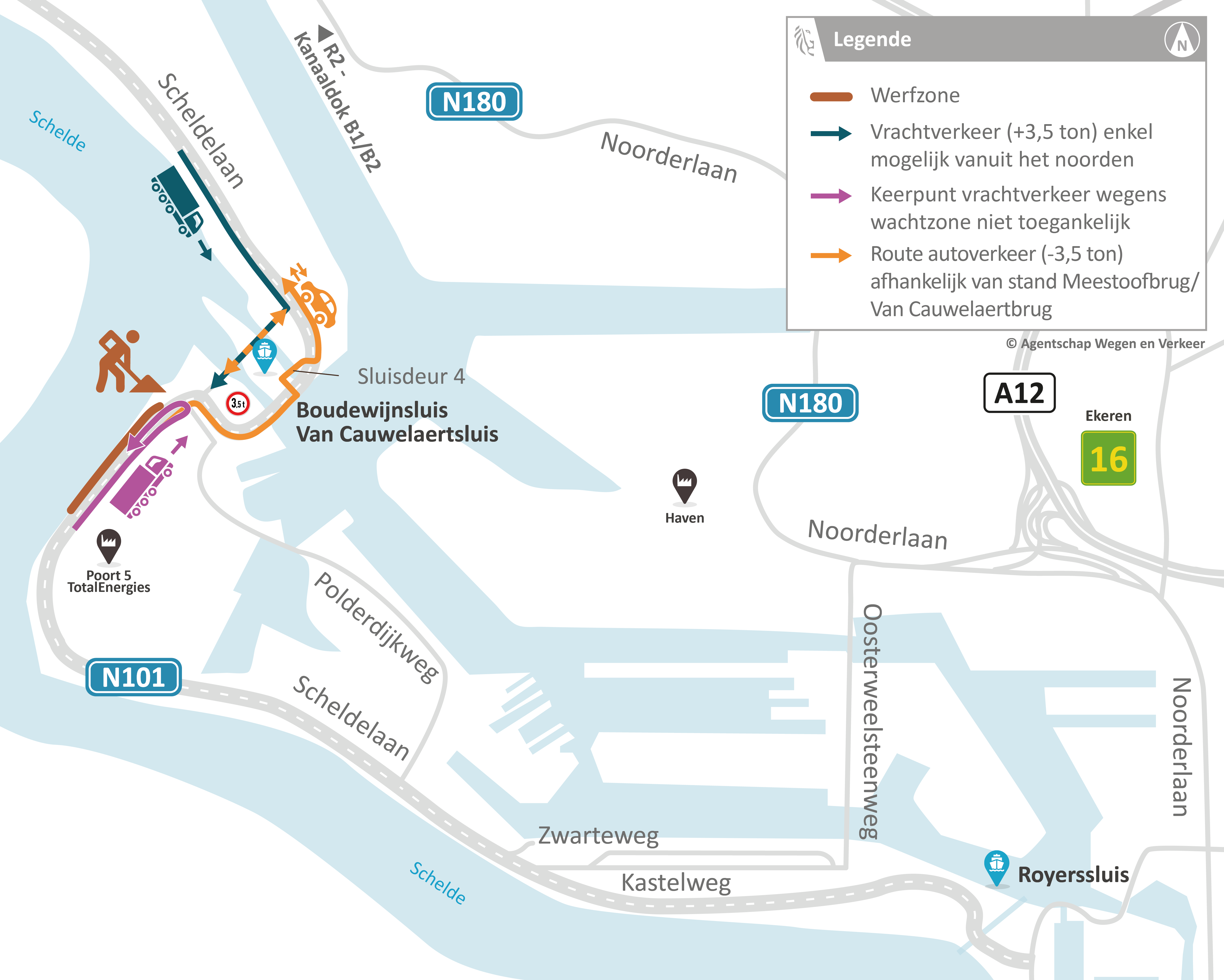 Werken Scheldelaan (N101): verkeerssituatie van 31 augustus tot 14 september
