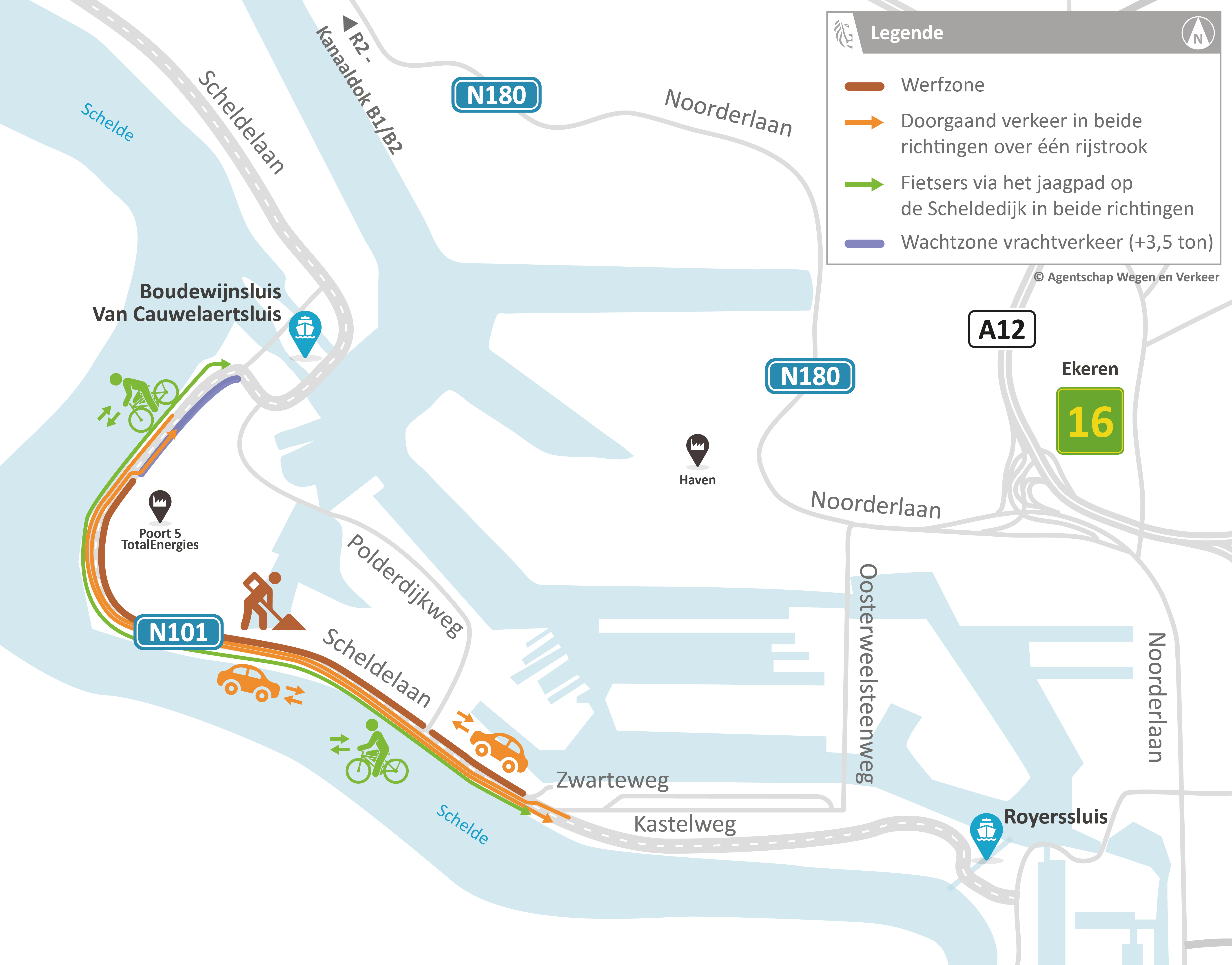 Werken Scheldelaan (N101): verkeerssituatie van 1 juli tot 31 augustus