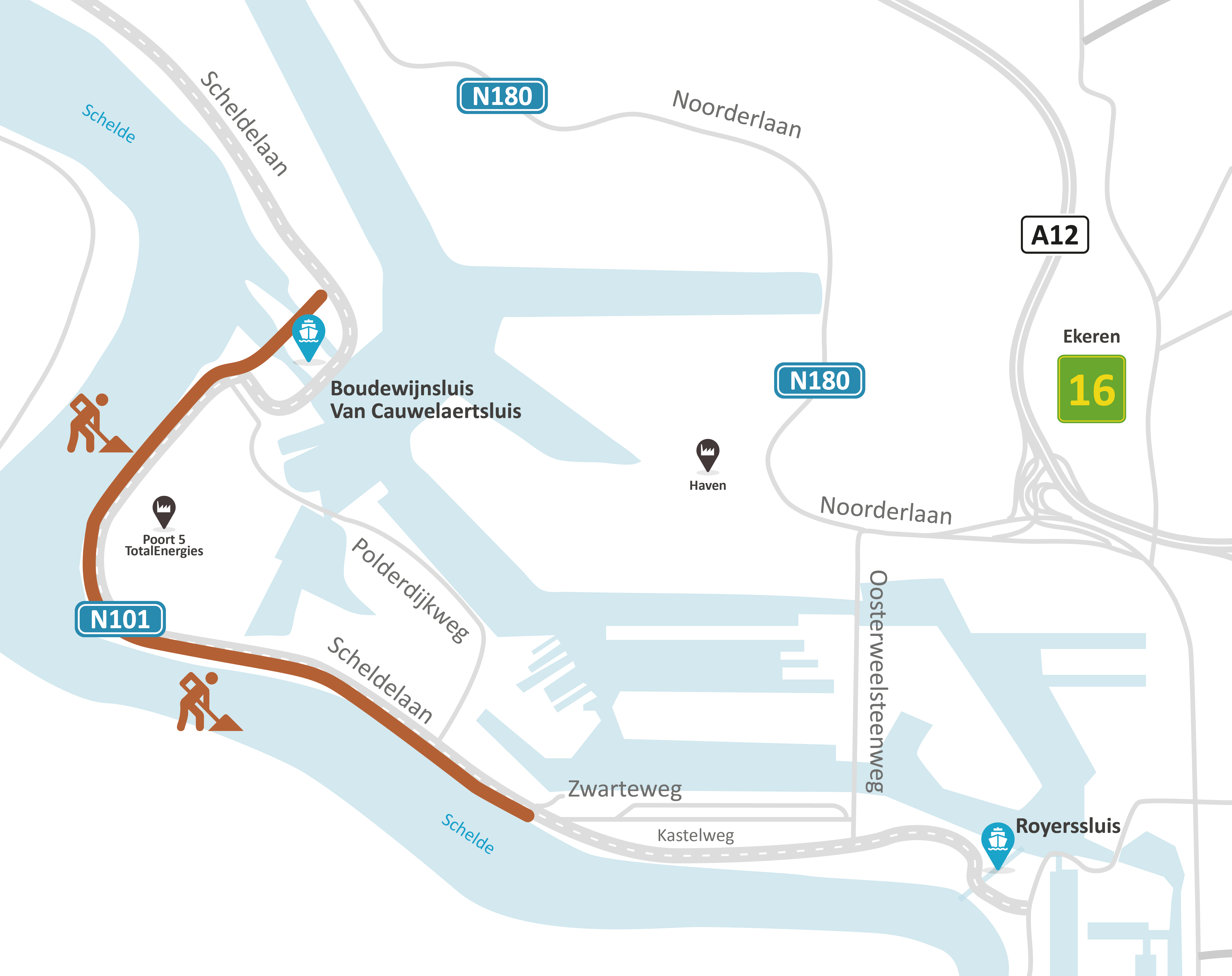 Werken Scheldelaan (N101): situeringsplan