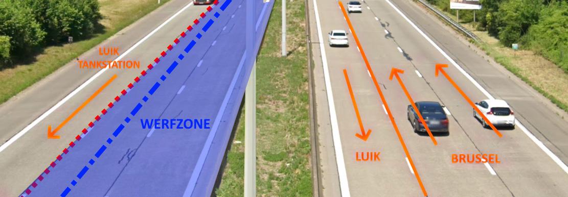 Tijdens fase A ligt de werfzone op de E40 richting Luik aan de linkerkant van de rijweg (deel middenrijstrook en linkerrijstrook)
