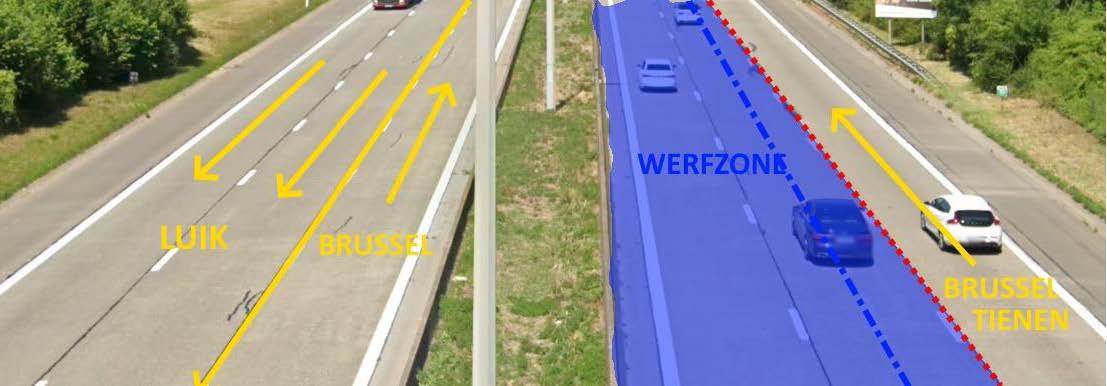 Tijdens fase C ligt de werfzone op de E40 richting Brussel aan de linkerkant van de rijweg