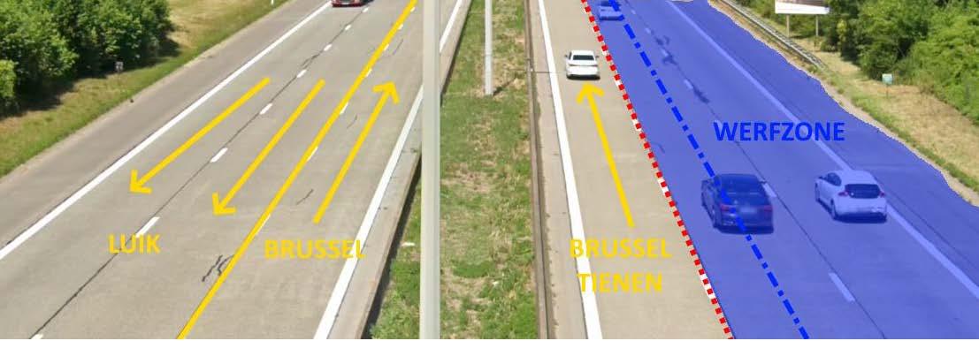 Tijdens fase D ligt de werfzone op de E40 richting Brussel aan de rechterkant van de rijweg