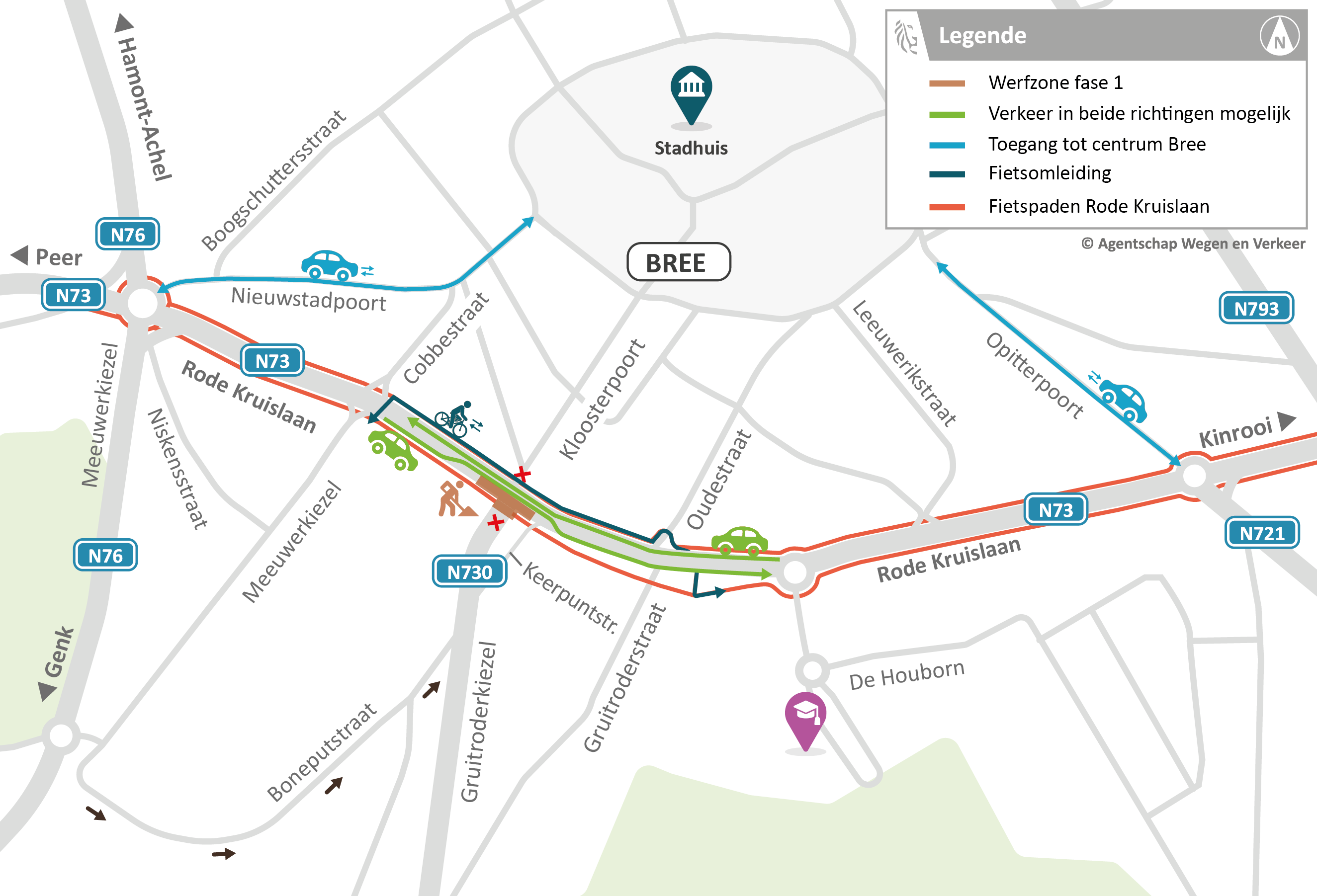 N73 Rode Kruislaan omleidingen