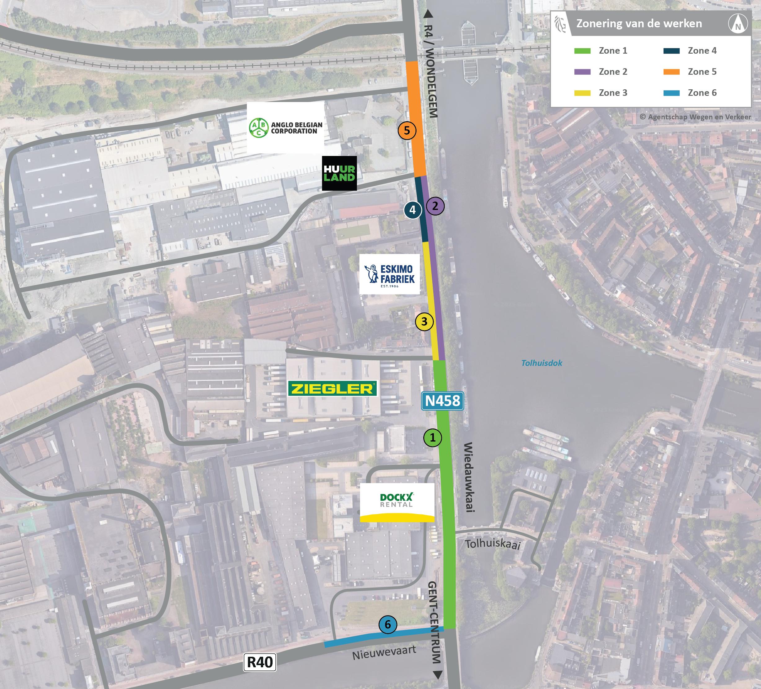 Herinrichting van Wiedauwkaai (N458) in Gent - zoneringskaart