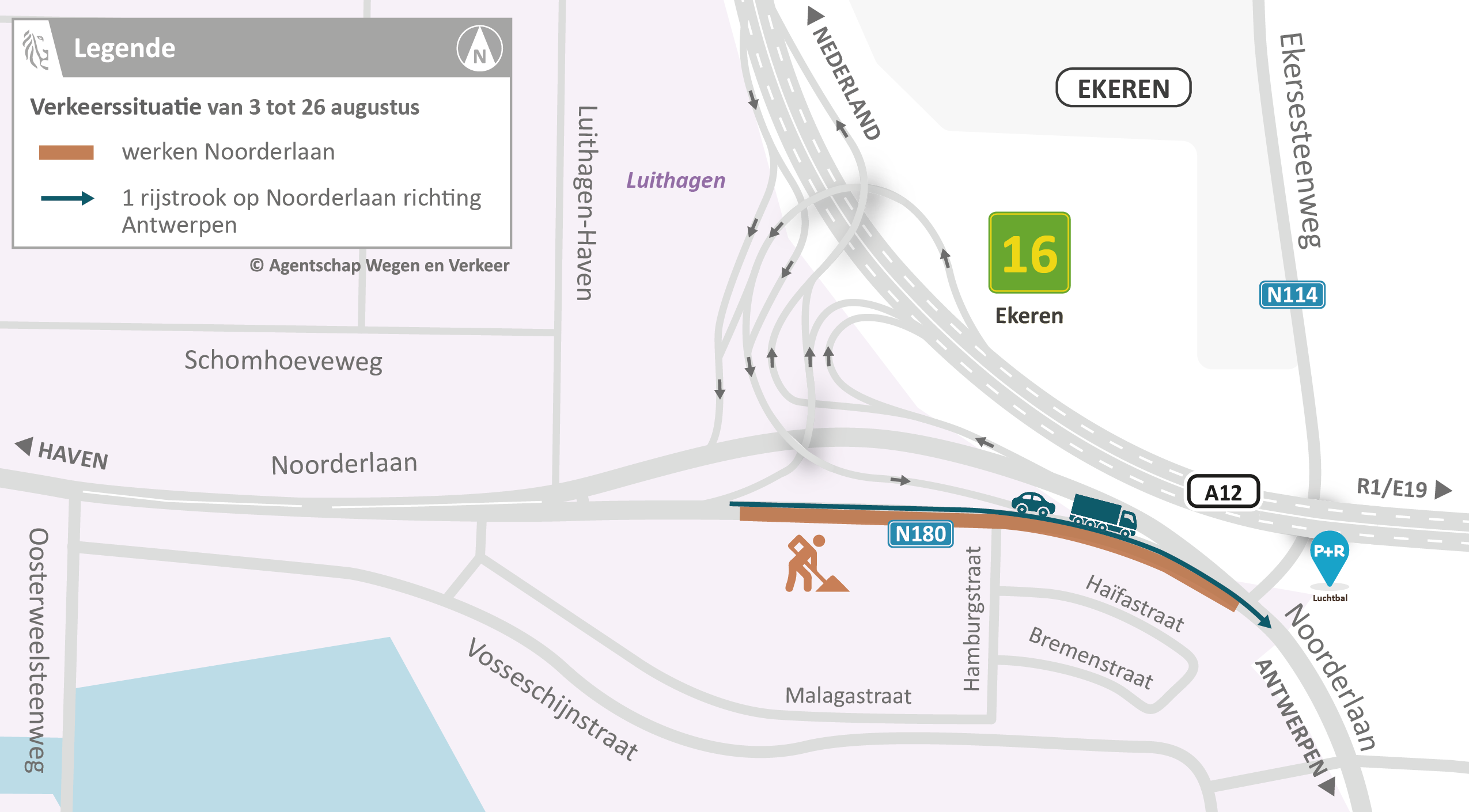 Noorderlaan N180 - Verkeerssituatie van 3 tot 26 augustus