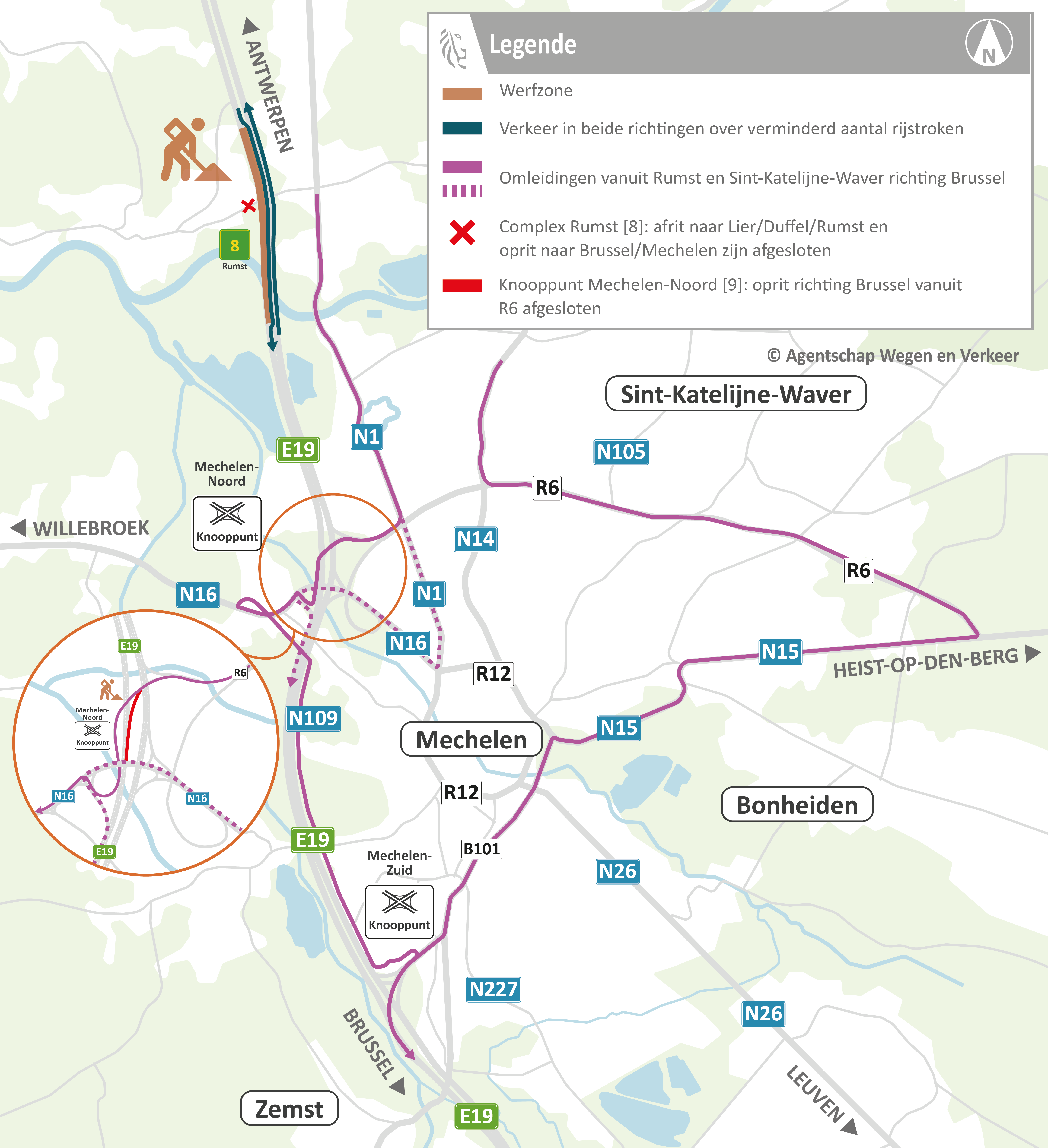 Grondige vernieuwing wegdek E19 richting Brussel - omleidingen richting Brussel