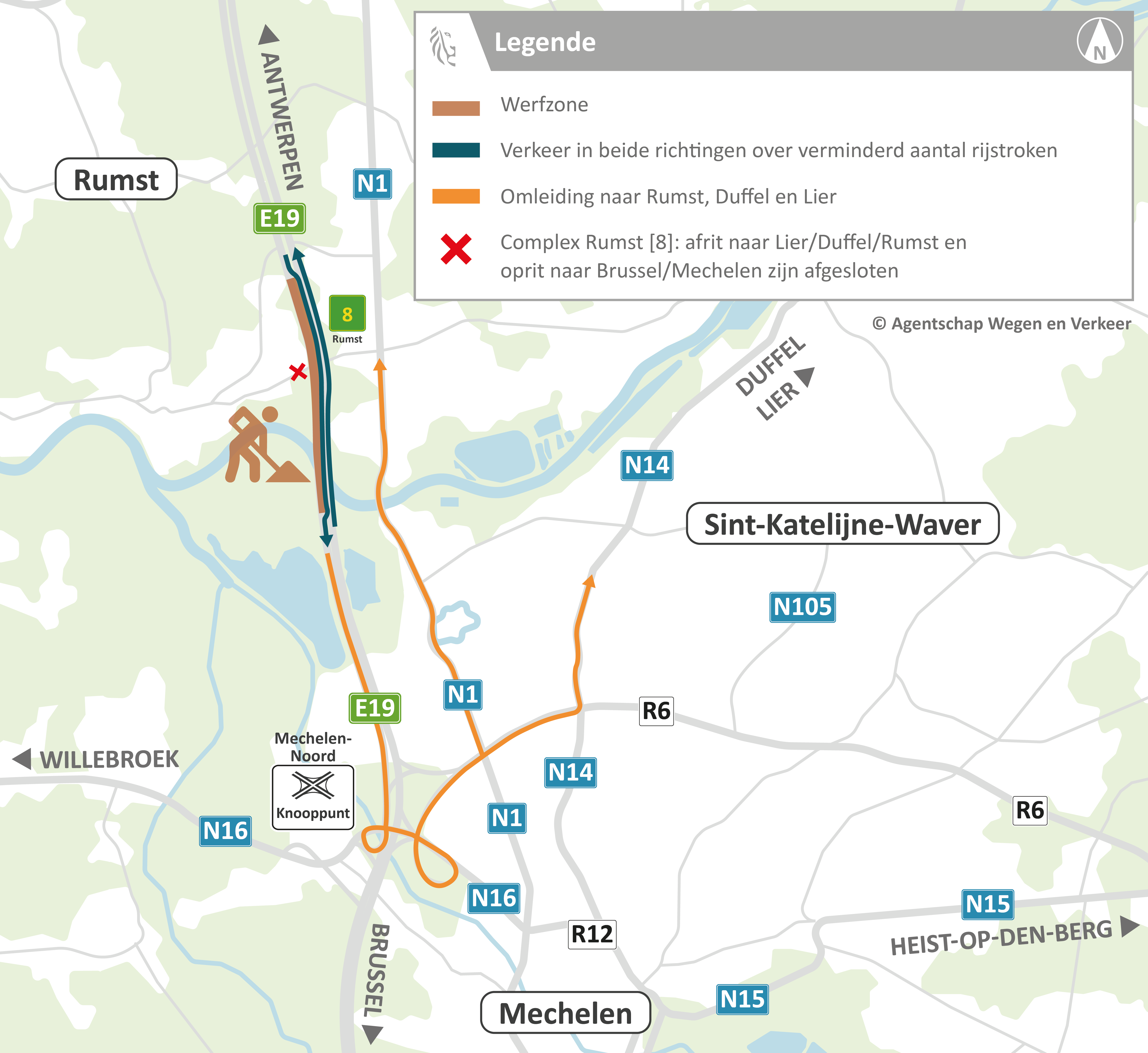 Grondige vernieuwing wegdek E19 richting Brussel - omleidingen richting Rumst