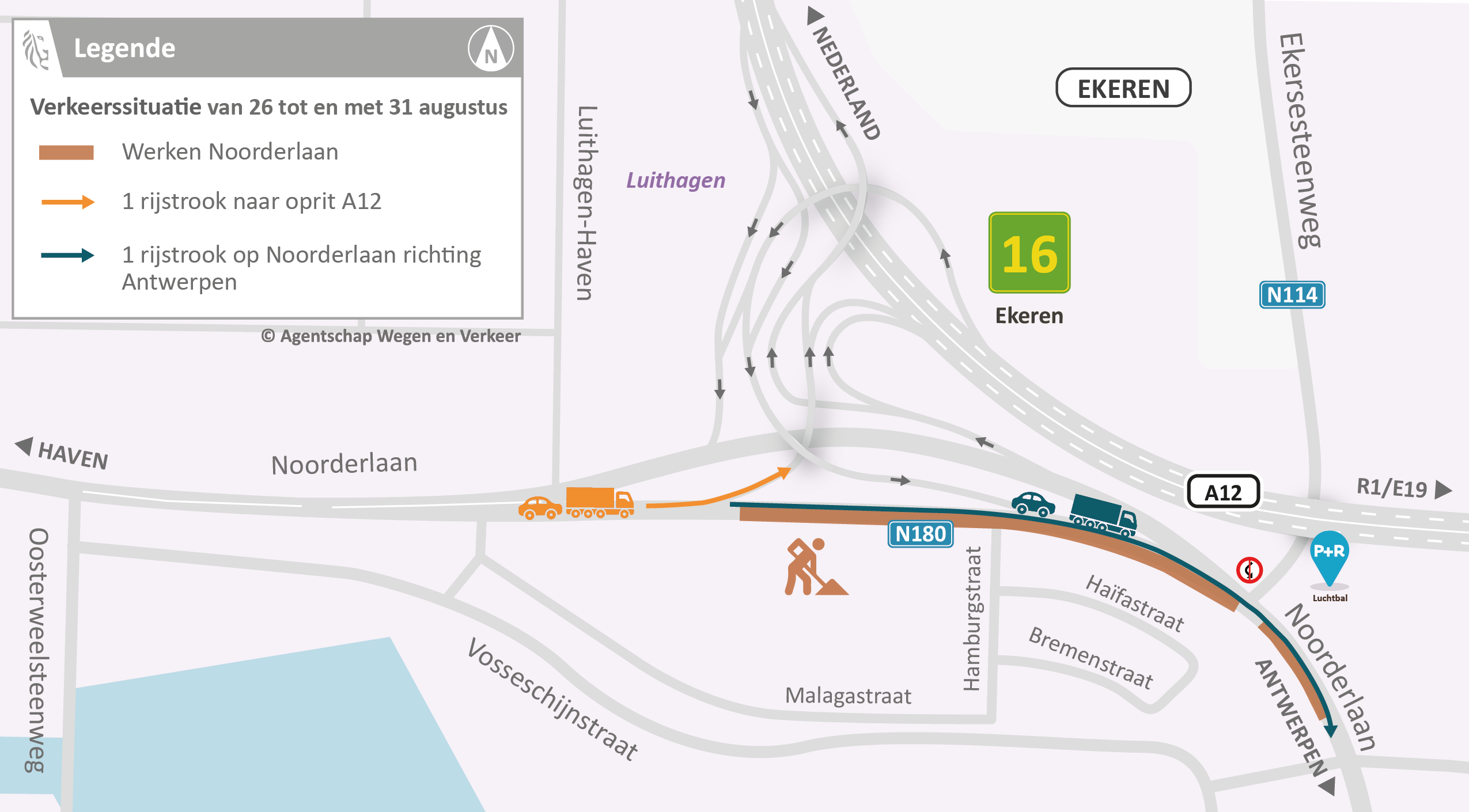 Noorderlaan N180 - Verkeerssituatie van 26 tot en met 31 augustus