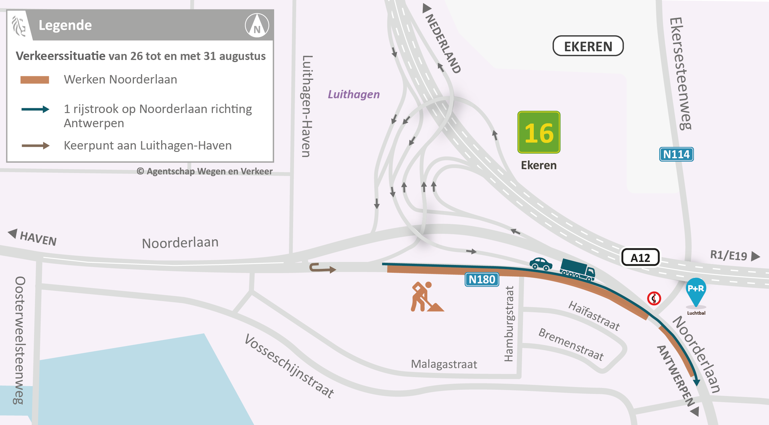 Noorderlaan N180 - Verkeerssituatie van 26 tot en met 31 augustus