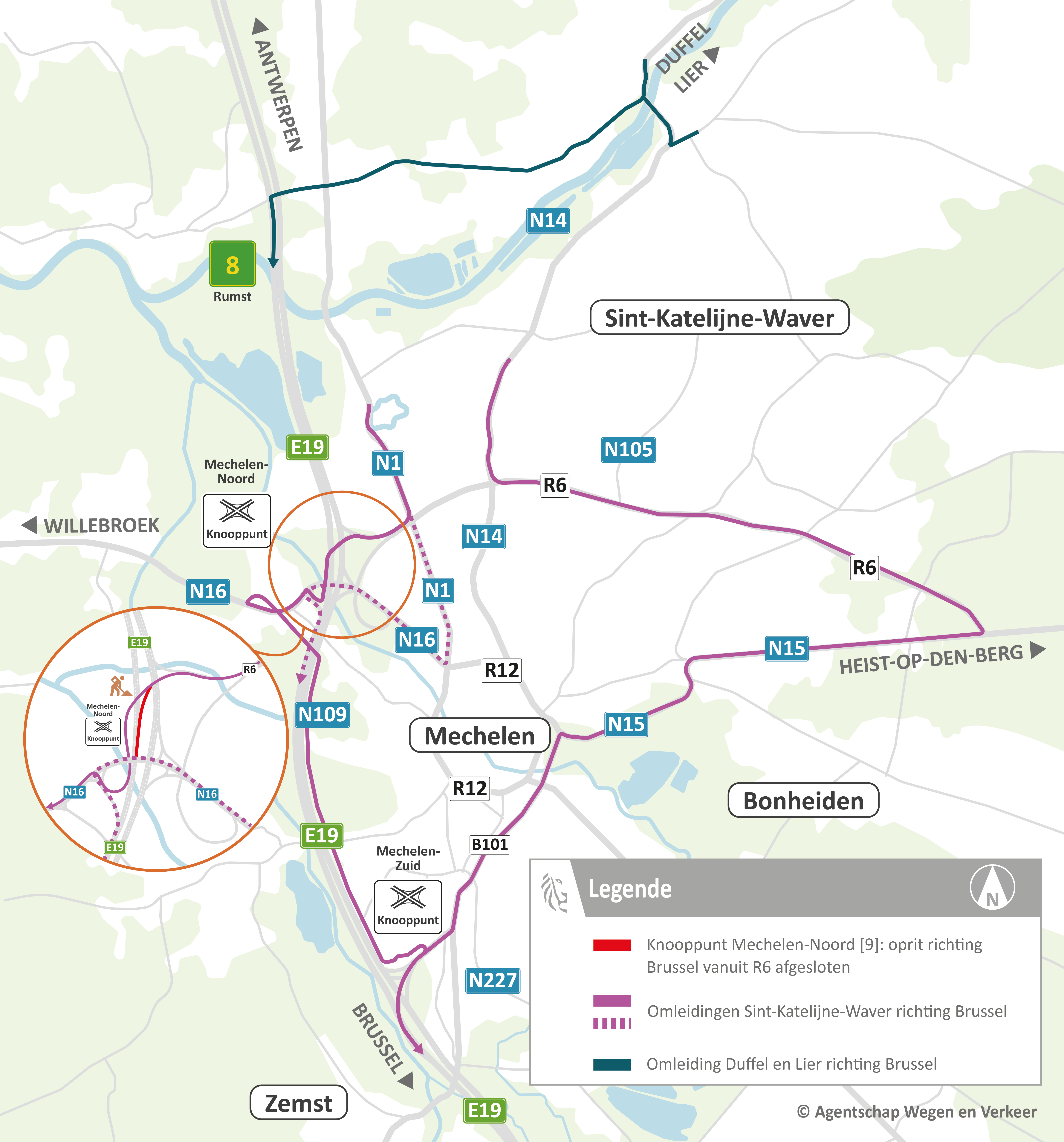 E19 Mechelen Dijlebrug - Omleidingsplan