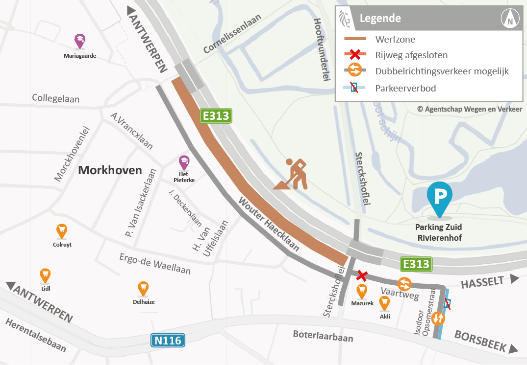 E313 Bruggen - omleidingsplannen lokaal_Afsluiting Vaartweg