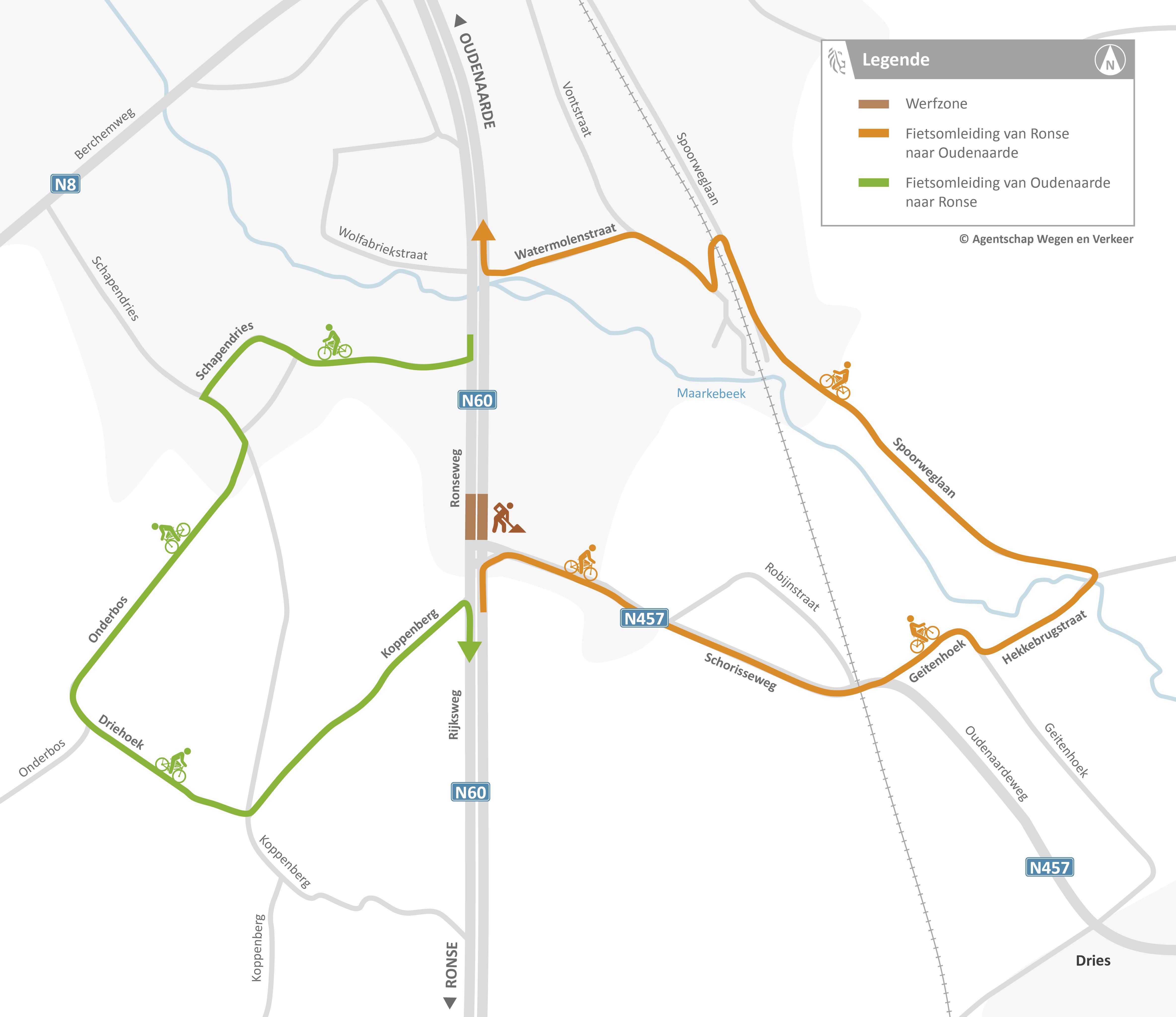 Omleidingen voor fietsers bij werken aan nieuwe fietsbrug in Oudenaarde