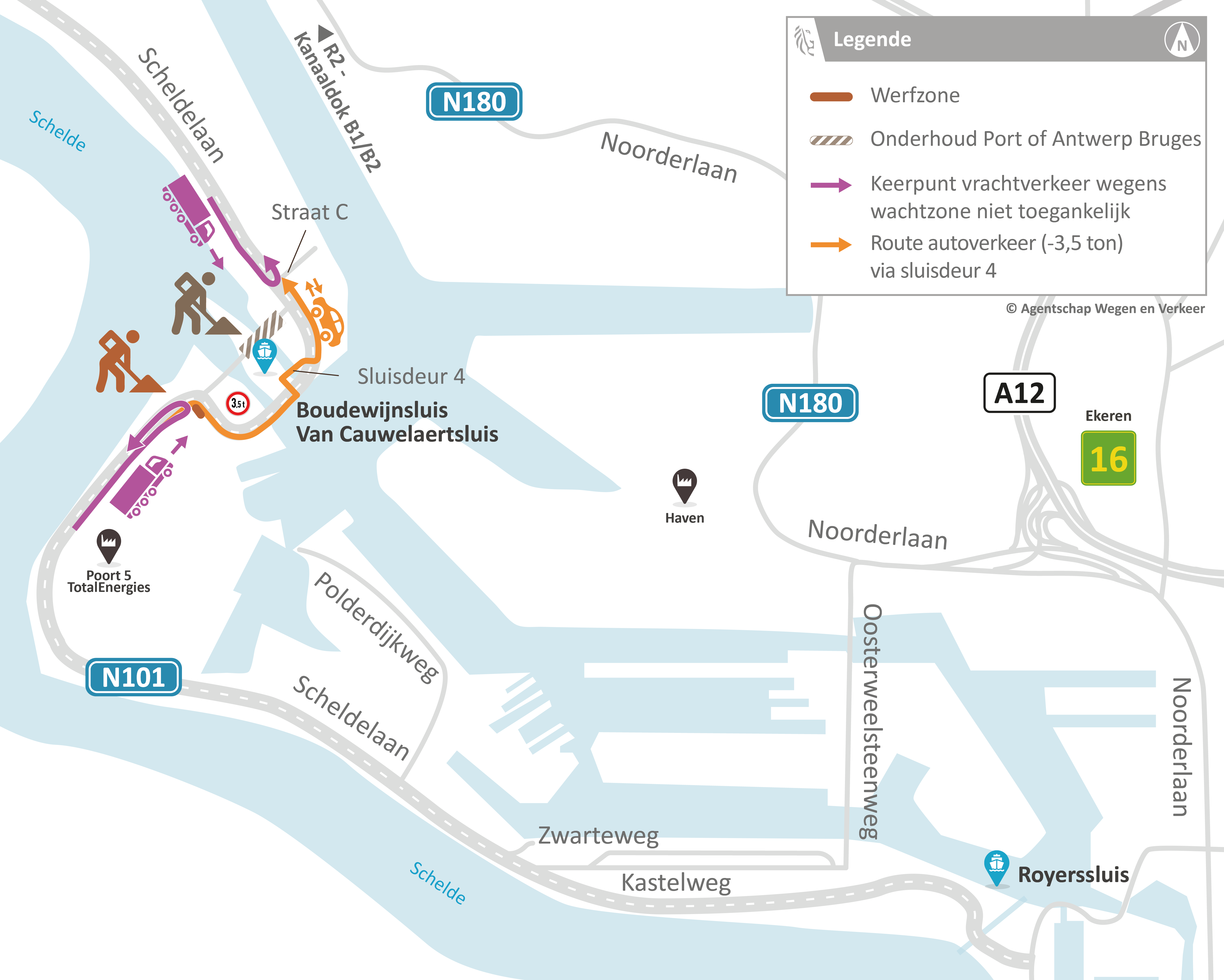 Werken Scheldelaan (N101): verkeerssituatie van 26 oktober tot en met 30 oktober