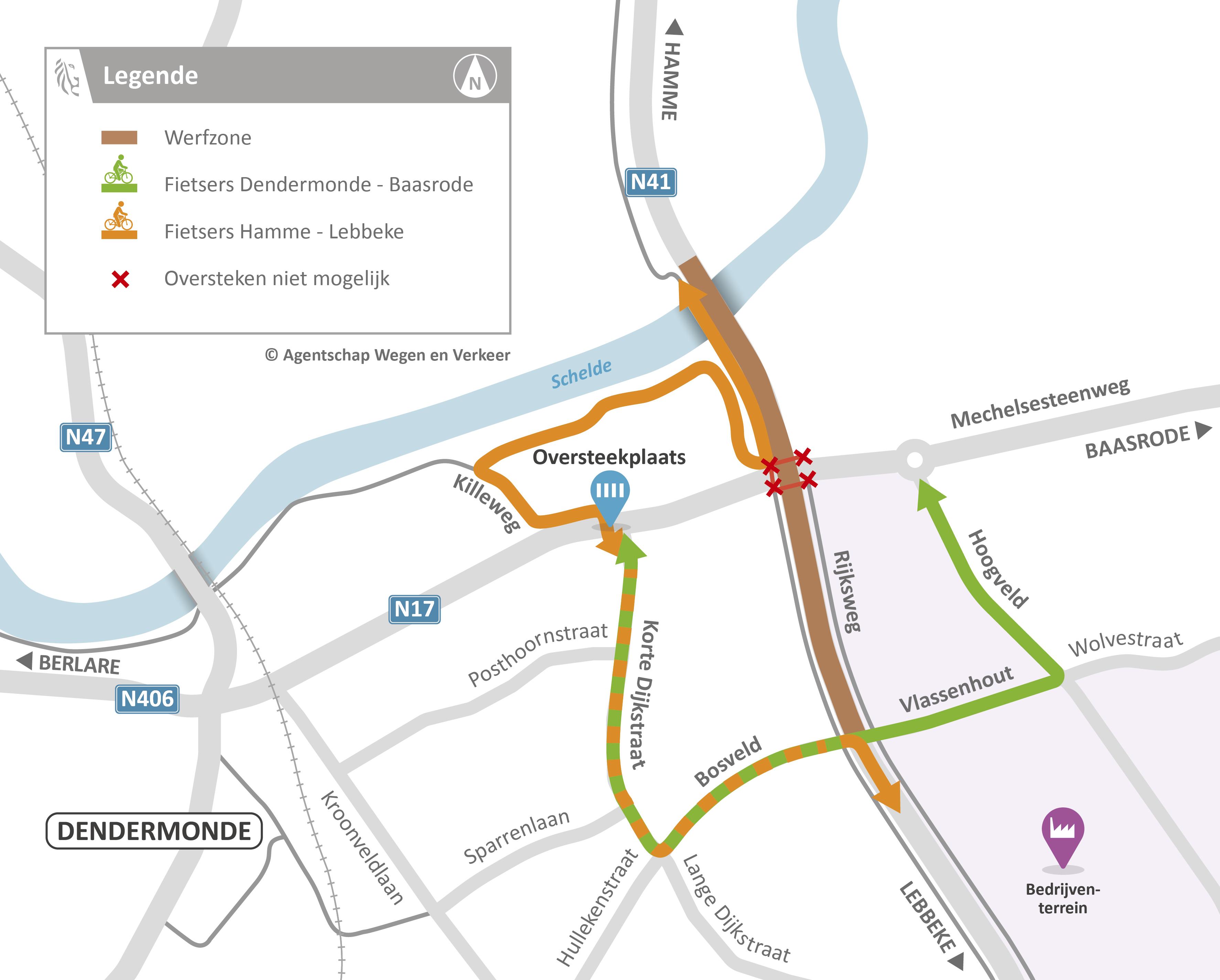 Fietsomleiding in kaart. 