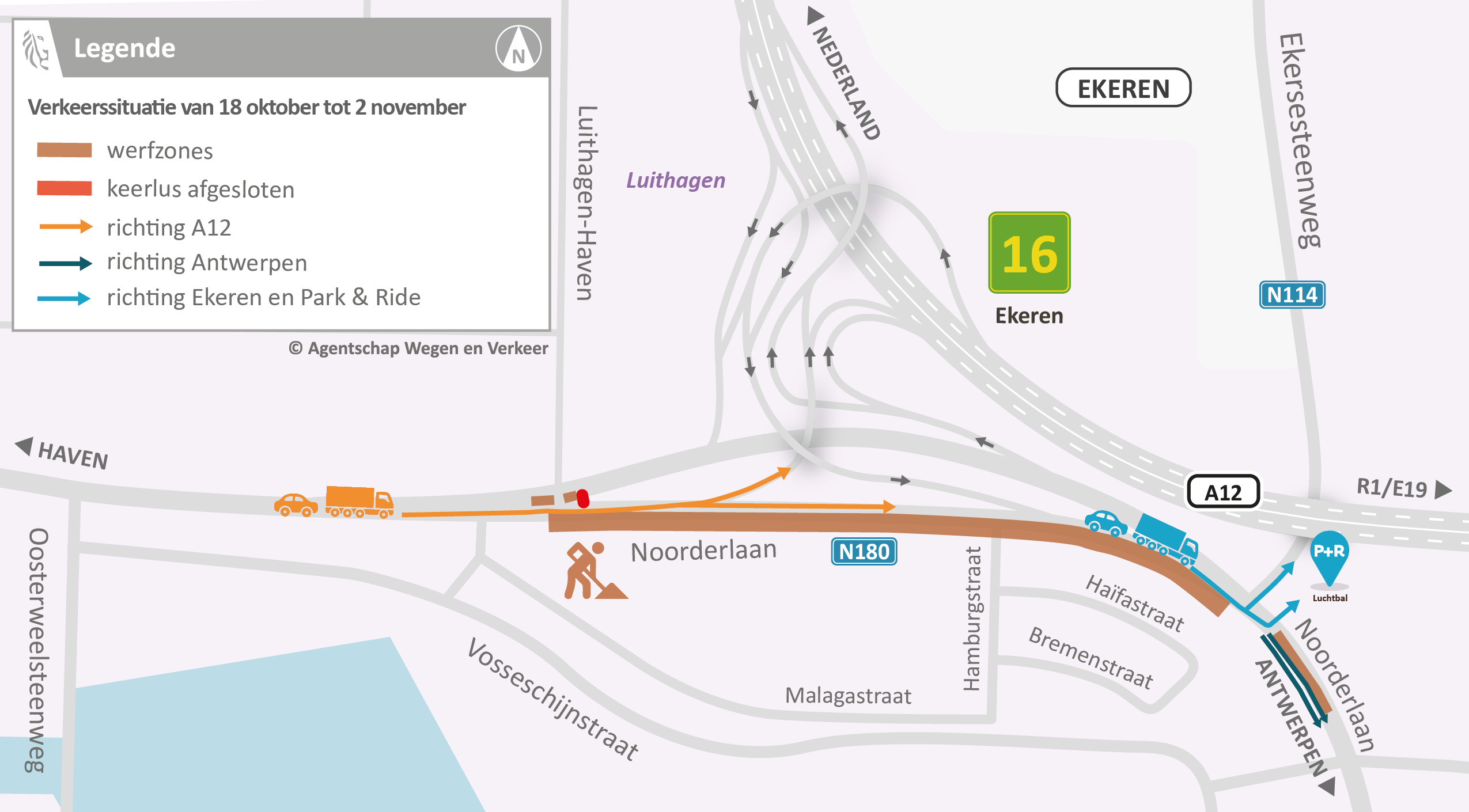 Noorderlaan (N180) Verkeerssituatie van 18 oktober tot 2 november 2026