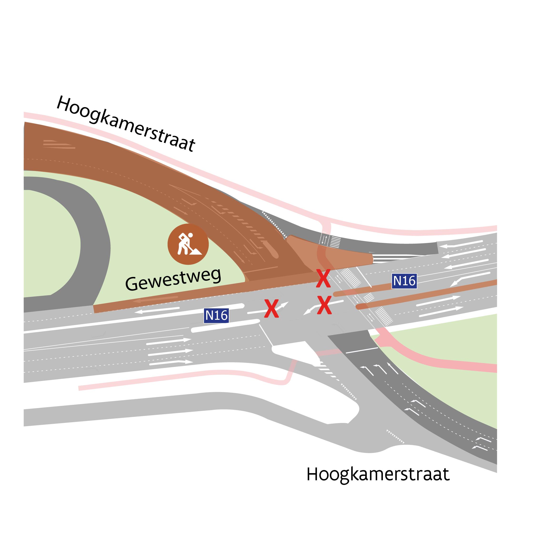 N16 Hoogkamerstraat - omleiding wegen- en rioleringswerken fase 2 (zoom)