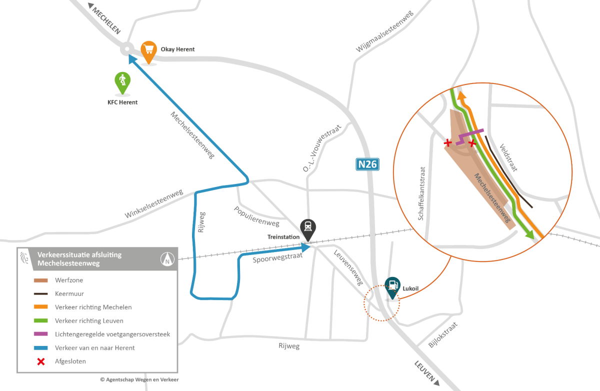 Verkeerssituatie tijdens de afsluiting van de Mechelsesteenweg